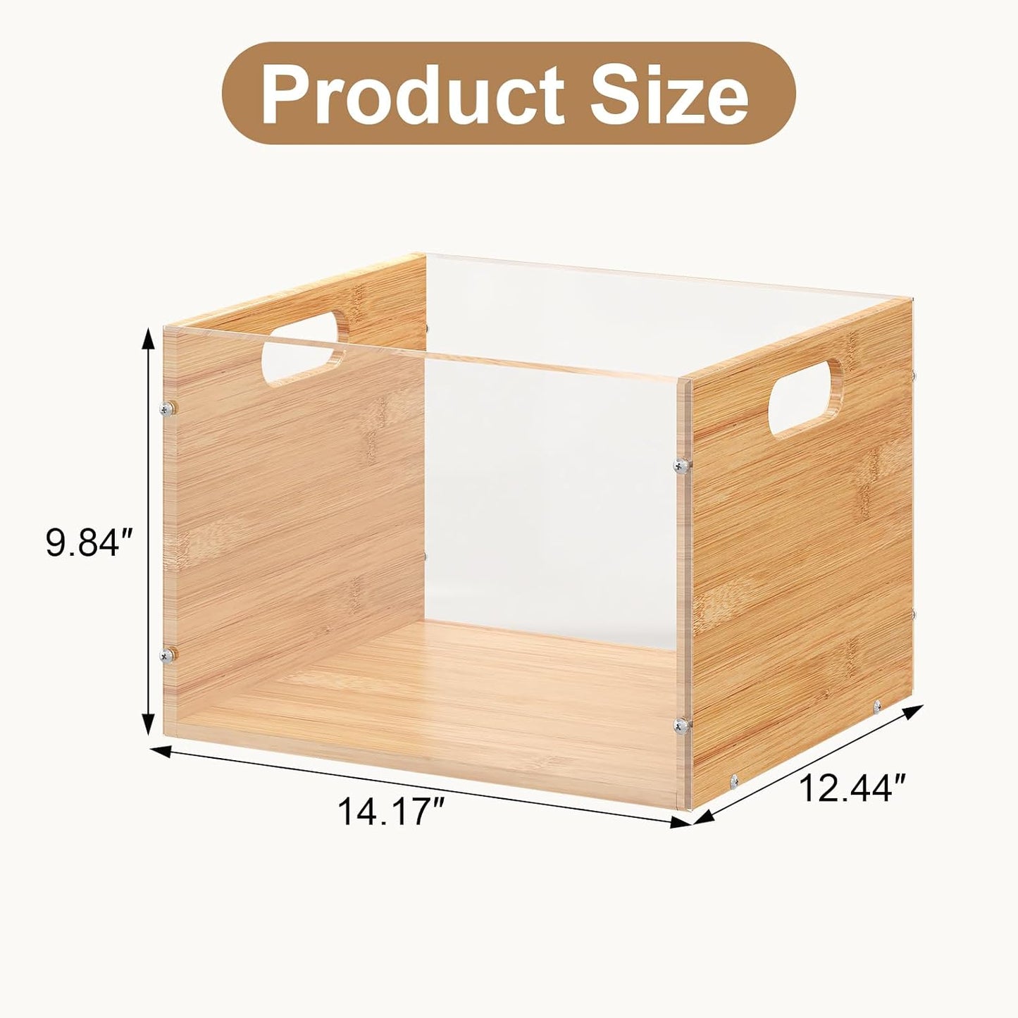 Sbanmao Clear Acrylic File Box Organizer, Bamboo Hanging Folder Storage Boxes, Filing Crate Bin Holder with Handle for Home Office Desk, Letter Size
