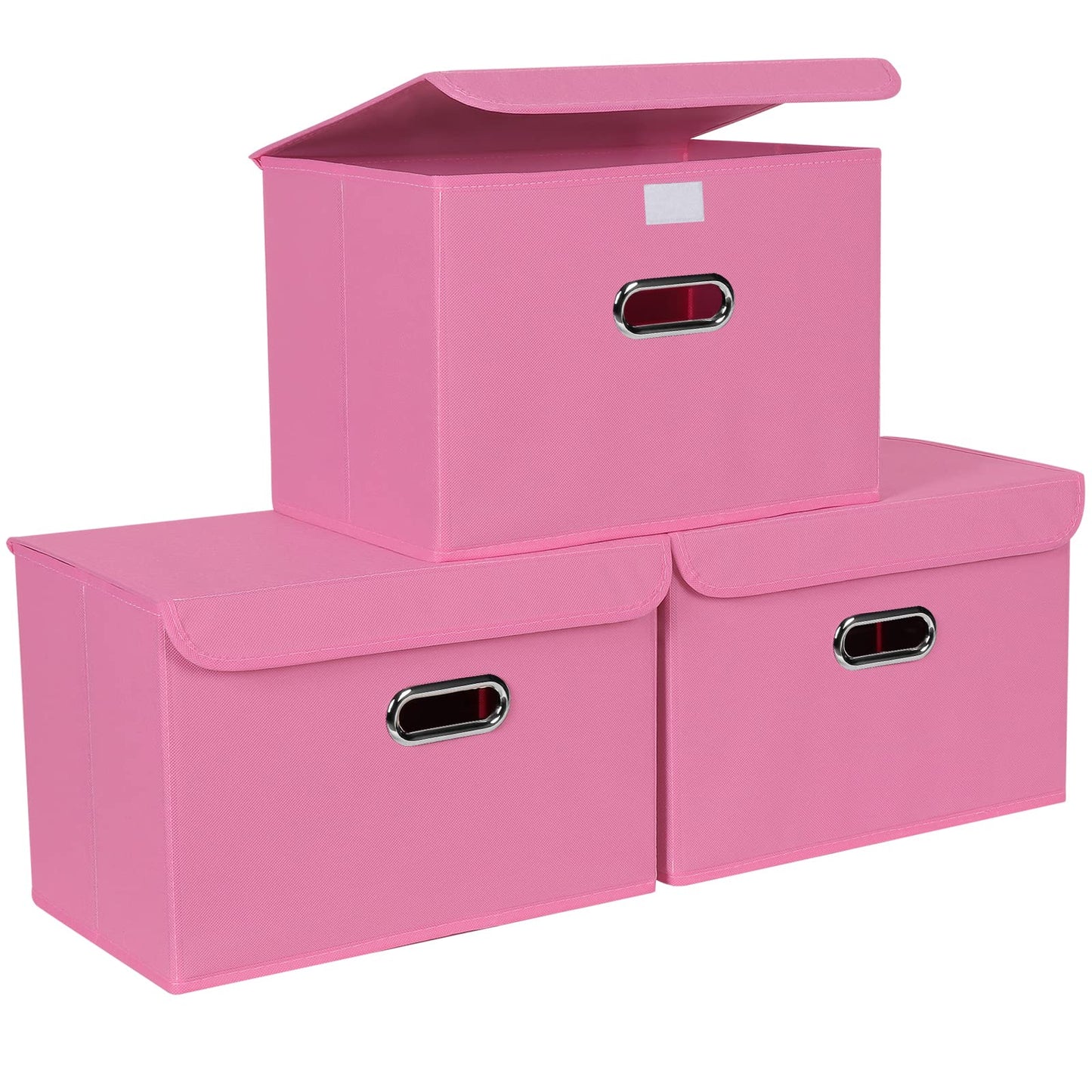 STOREONE Fabric Storage Cube Bins Foldable Organizer Container Collapsible Basket with Lids and Metal Handles, for Home, Bedroom, Closet (Black, 3 Pcs)