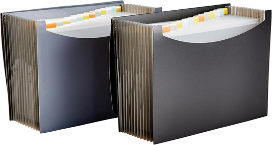 Amazon Basics Expanding Organizer File Folder for Documents, Letter Size, 13 Pockets, Waterproof, Black & Gray, 2-Pack