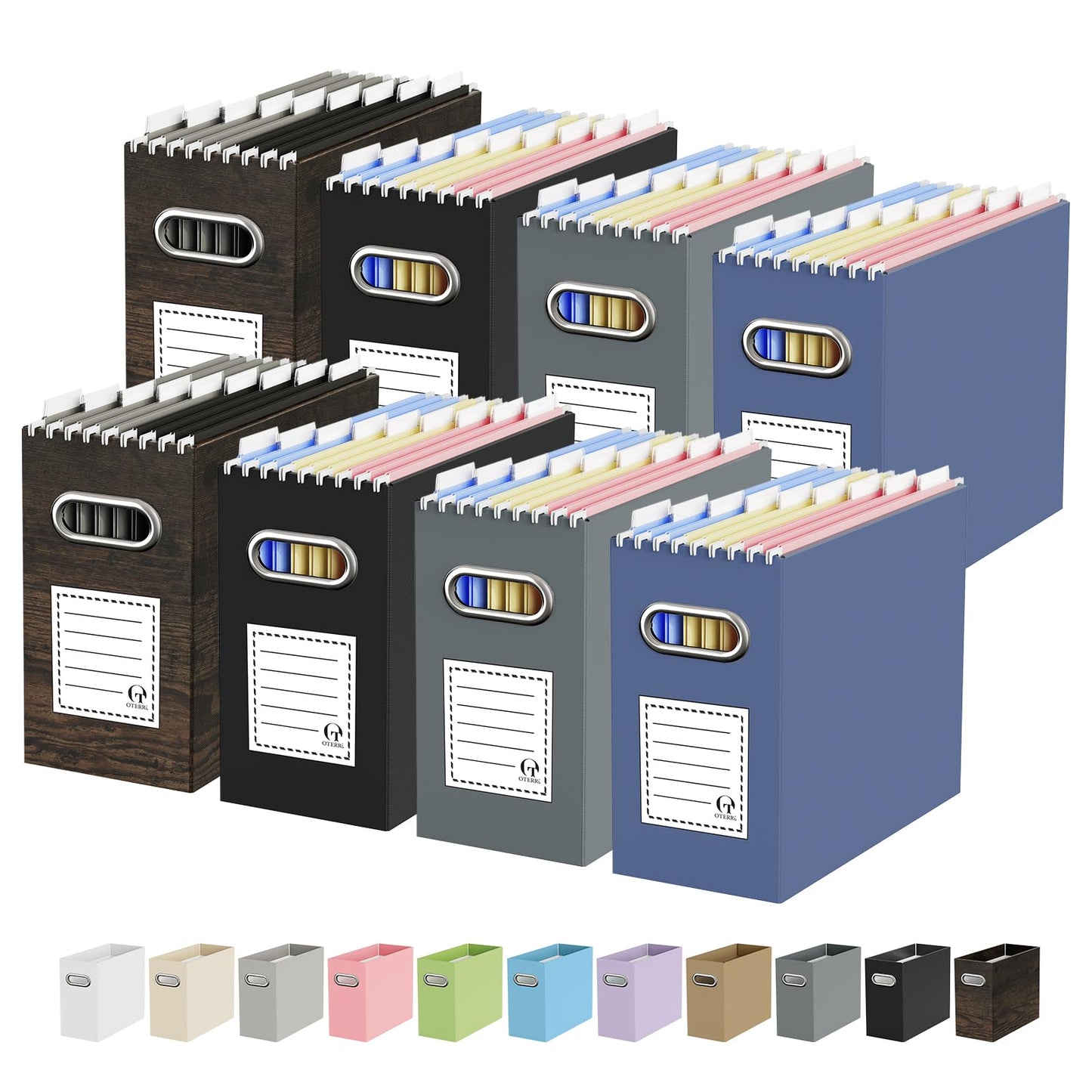 Portable Collapsible Cardboard File Box with Handle for Letter-Size | 4-Pack. Stainless Steel Handle. Label Stickers Included. Fits Letter Folders (Not Included). Home, Office, School, Dorm, Tax.