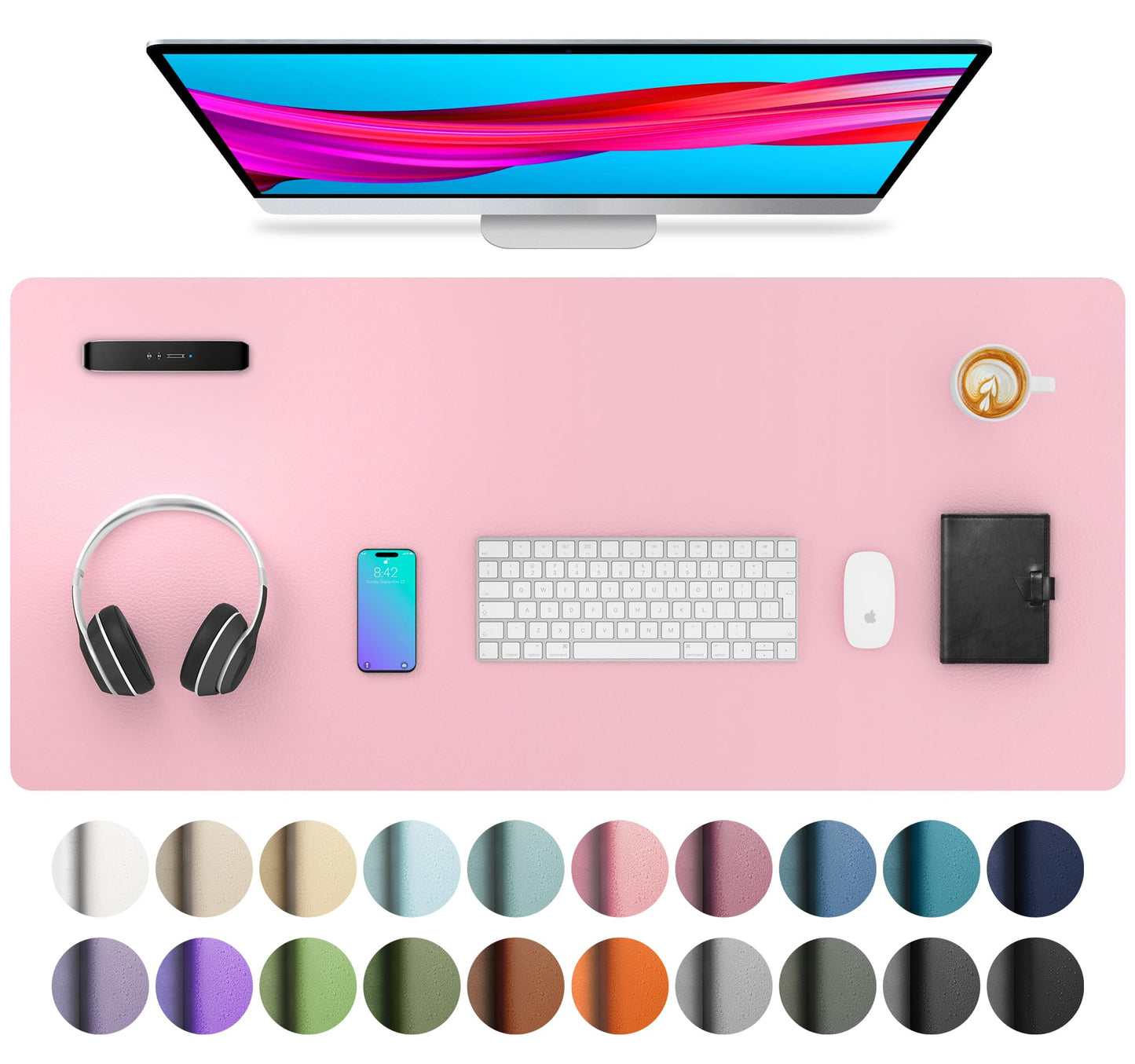 Aothia Leather Office Desk Pad Protector, Non-Slip PU Leather Desk Blotter, Waterproof Laptop Writing Mouse Pad for Office and Home, Black, 31.5" x 15.7"