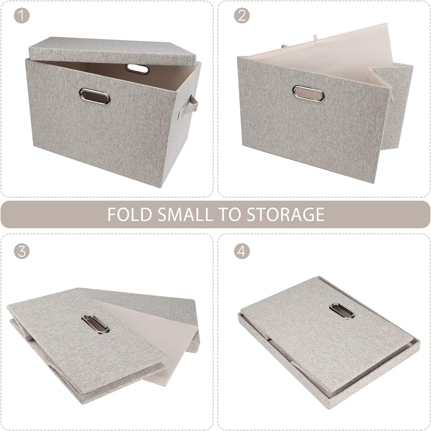 Graciadeco Large Quart Collapsible Stackable Storage Bins with Lids, 3 Packs Beige Linen Fabric Closet Boxes with Lids, Storage Cube Baskets Container Organizers for Bedroom Office(16.6 x 11.7 x 10.8) | 36 Quart 3 Pack Beige Collapsible Stackable Linen Fa