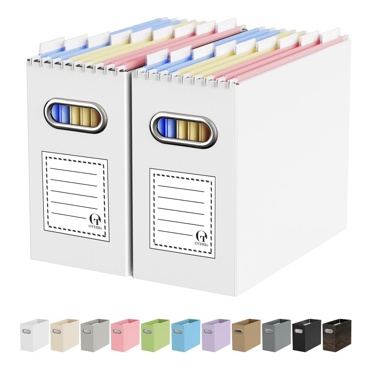 Portable Collapsible Cardboard File Box with Handle for Letter-Size | 4-Pack. Stainless Steel Handle. Label Stickers Included. Fits Letter Folders (Not Included). Home, Office, School, Dorm, Tax.