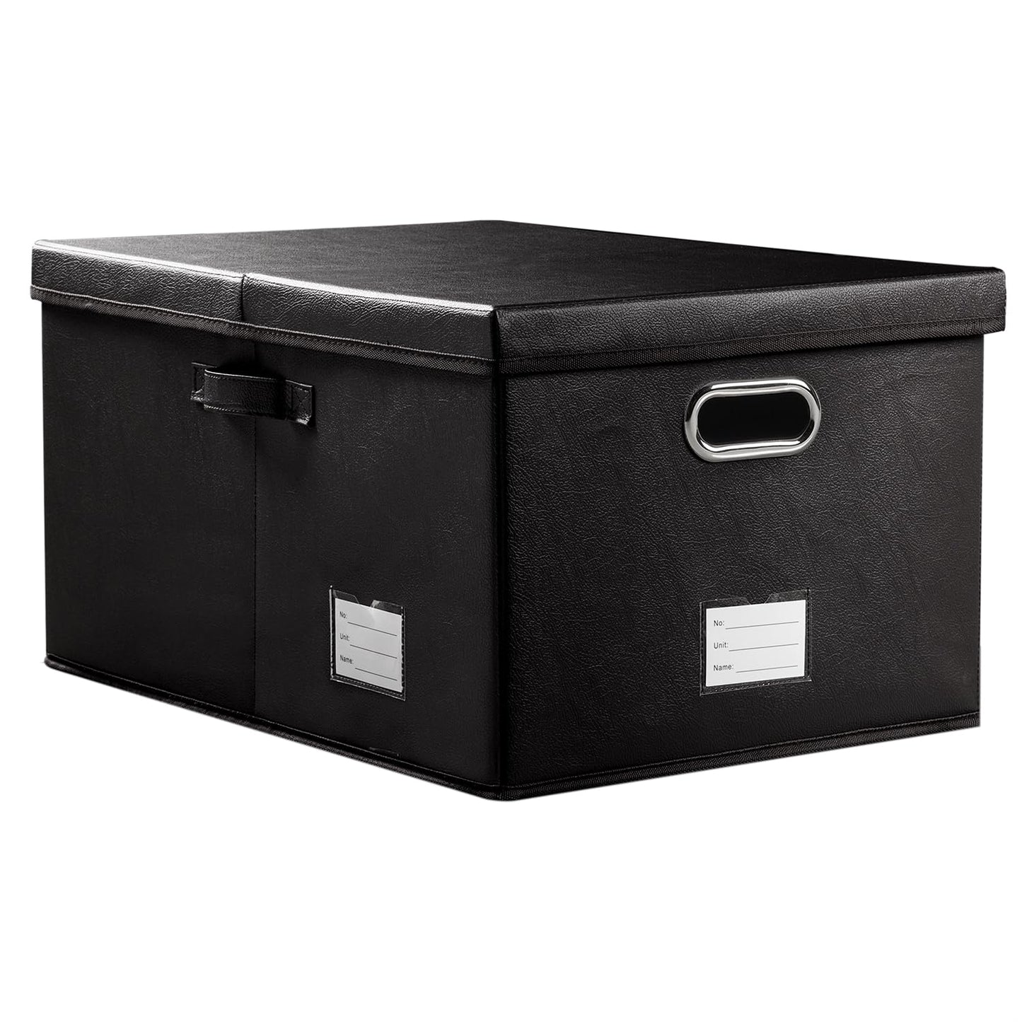PRANDOM Large Collapsible Storage Bin with Lid [1-Pack] Leather Fabric Foldable Storage Box Organizer Containes Basket Cube with Cover for Home Bedroom Closet Office Nursery Black (17.7x11.8x11.8)