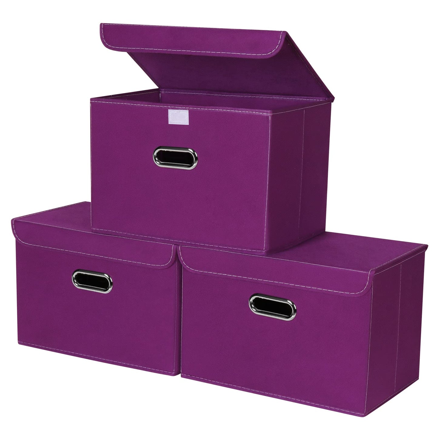 STOREONE Fabric Storage Cube Bins Foldable Organizer Container Collapsible Basket with Lids and Metal Handles, for Home, Bedroom, Closet (Black, 3 Pcs)