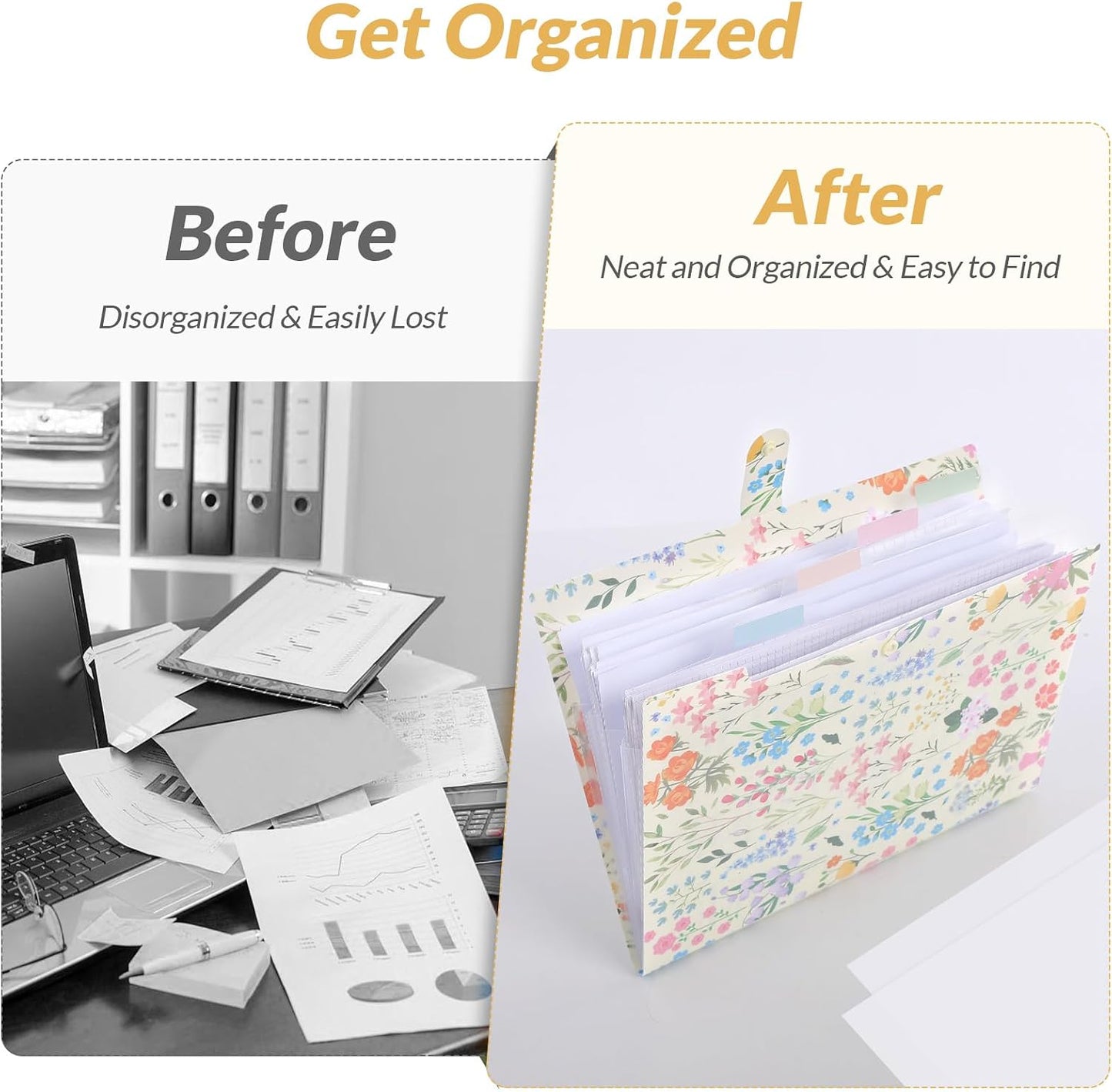 SKYDUE Expanding File Folder with 5 Pockets, Accordion File Organizer, Portable Receipt Paper Documents Organizer, Letter Size Filing Folder School Office Supplies, Apricot