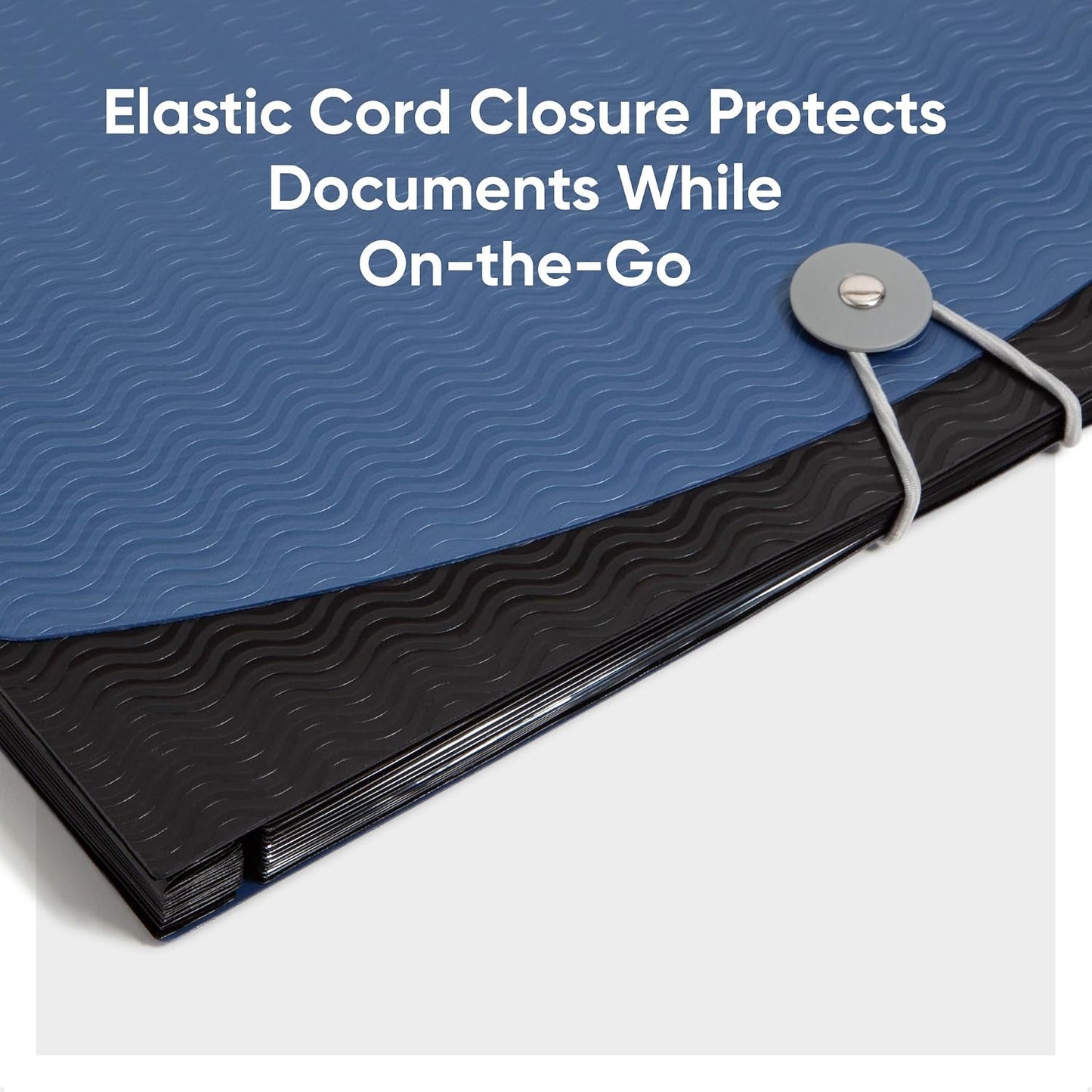 Smead Poly Frequency Expanding File Folders, Flap and Cord Closure, Letter Size, Wave Pattern, 13 Pocket, Blue/Black (70863)
