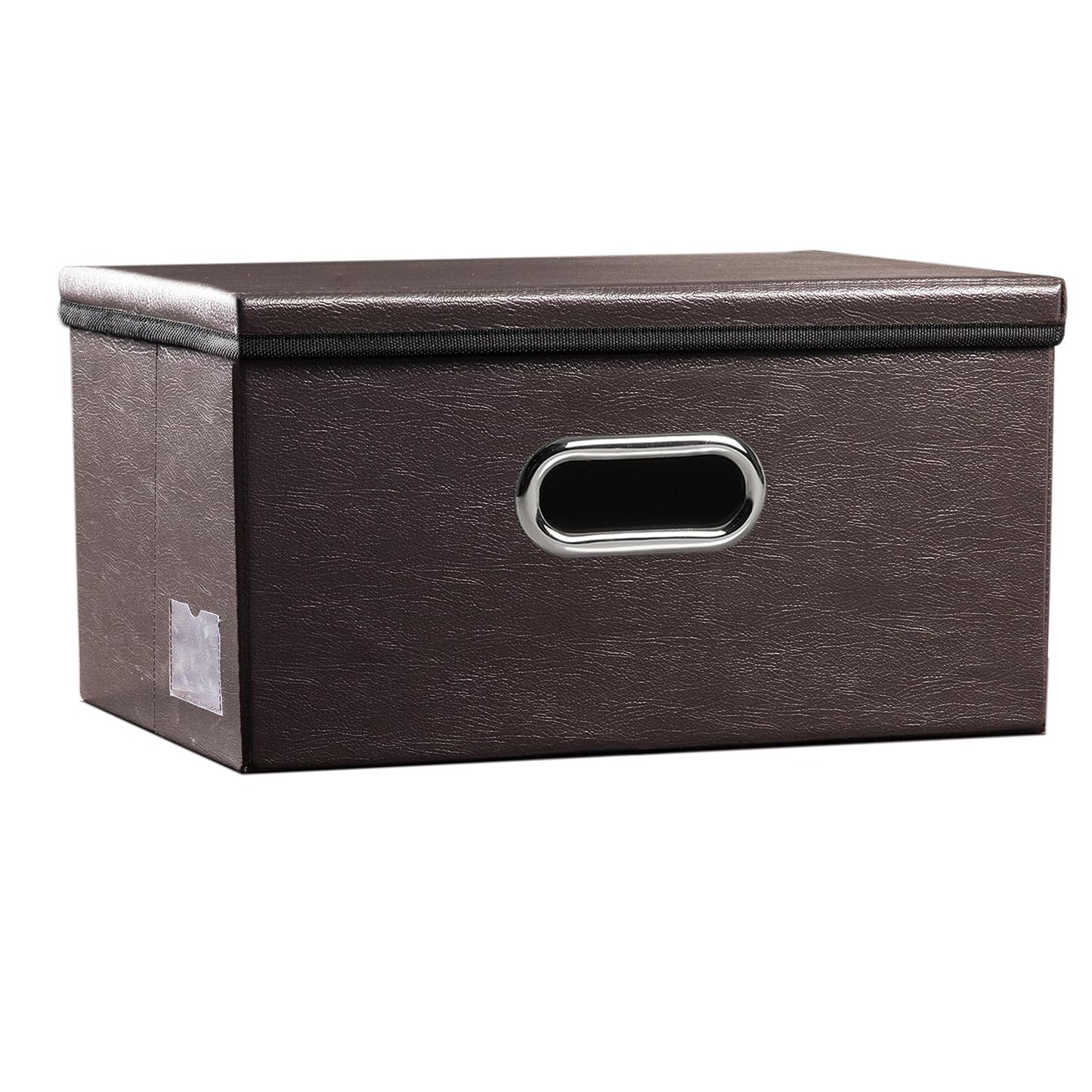 PRANDOM Large Collapsible Storage Bin with Lid [1-Pack] Leather Fabric Foldable Storage Box Organizer Containes Basket Cube with Cover for Home Bedroom Closet Office Nursery Black (17.7x11.8x11.8)