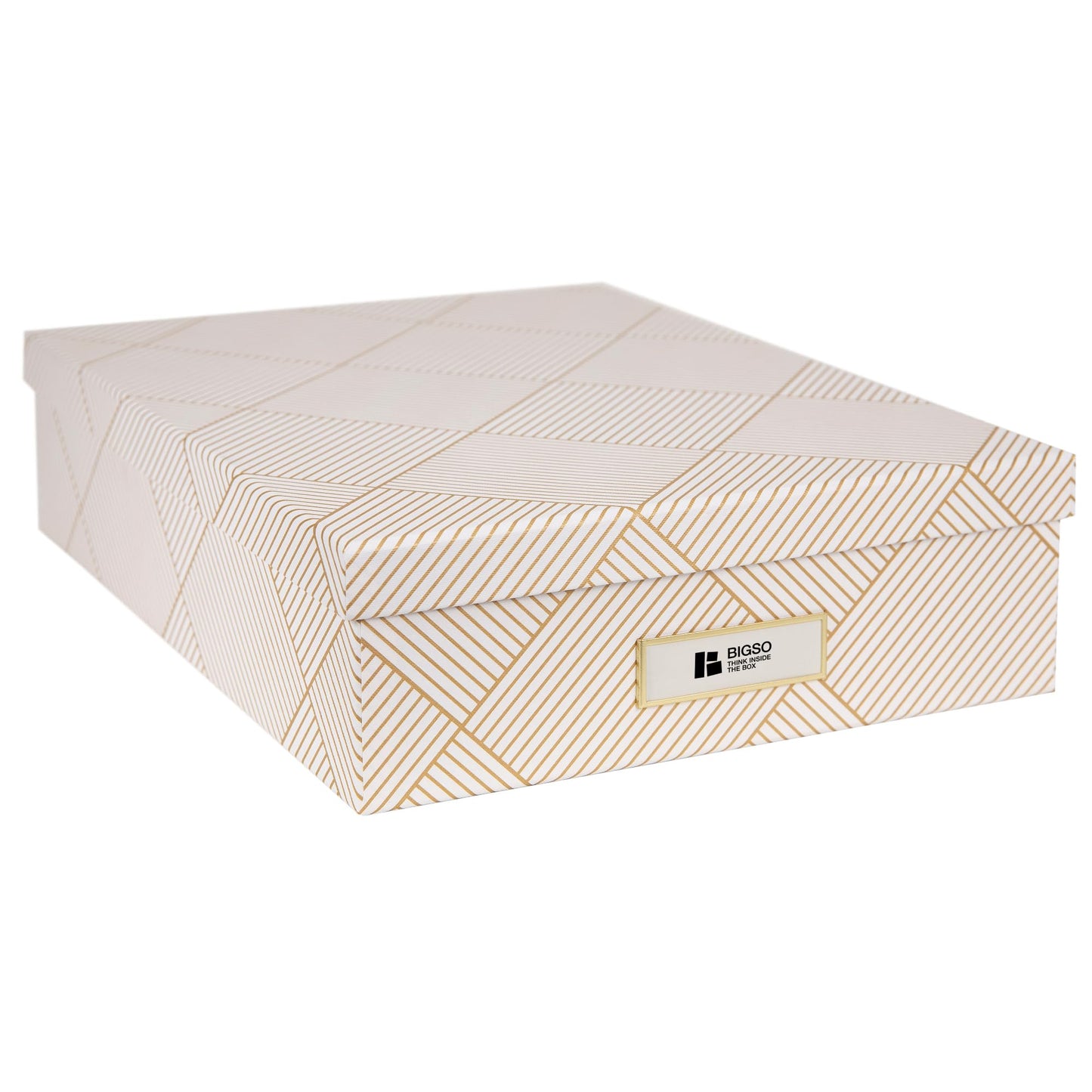 Bigso Oskar Fiberboard Label Frame Document Letter Box - File Organizer Box for Important Paperwork - Durable Document Storage with a Lid & Metal Label Window - 3.3 in x 10.2 in x 13.8 in - White