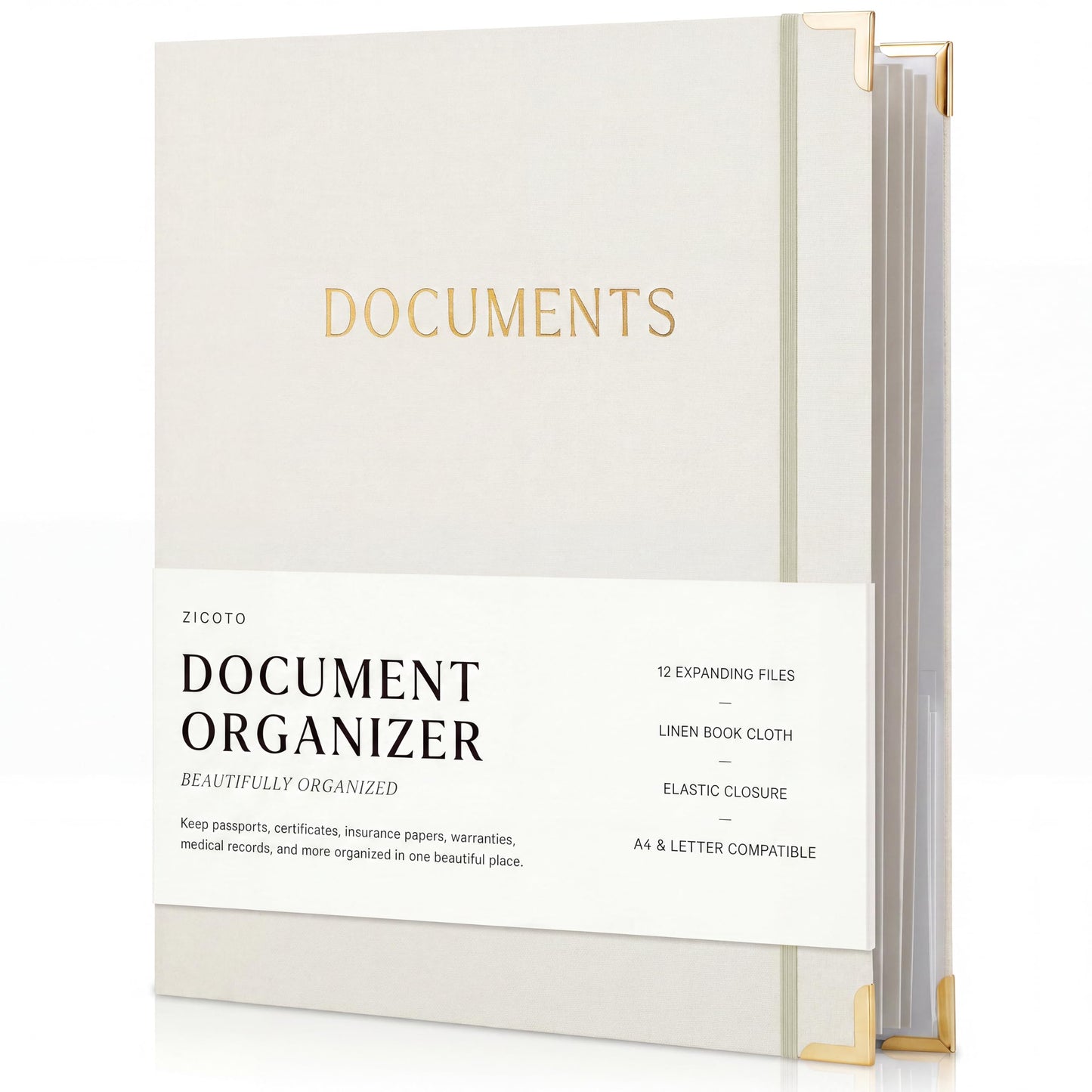 Important Document Organizer Set with Folders - Complete Linen Ring Binder Set Safely Stores All Documents & Files in One Place - Easy to Use Expanding Storage Incl. Envelopes, Pockets & Labels