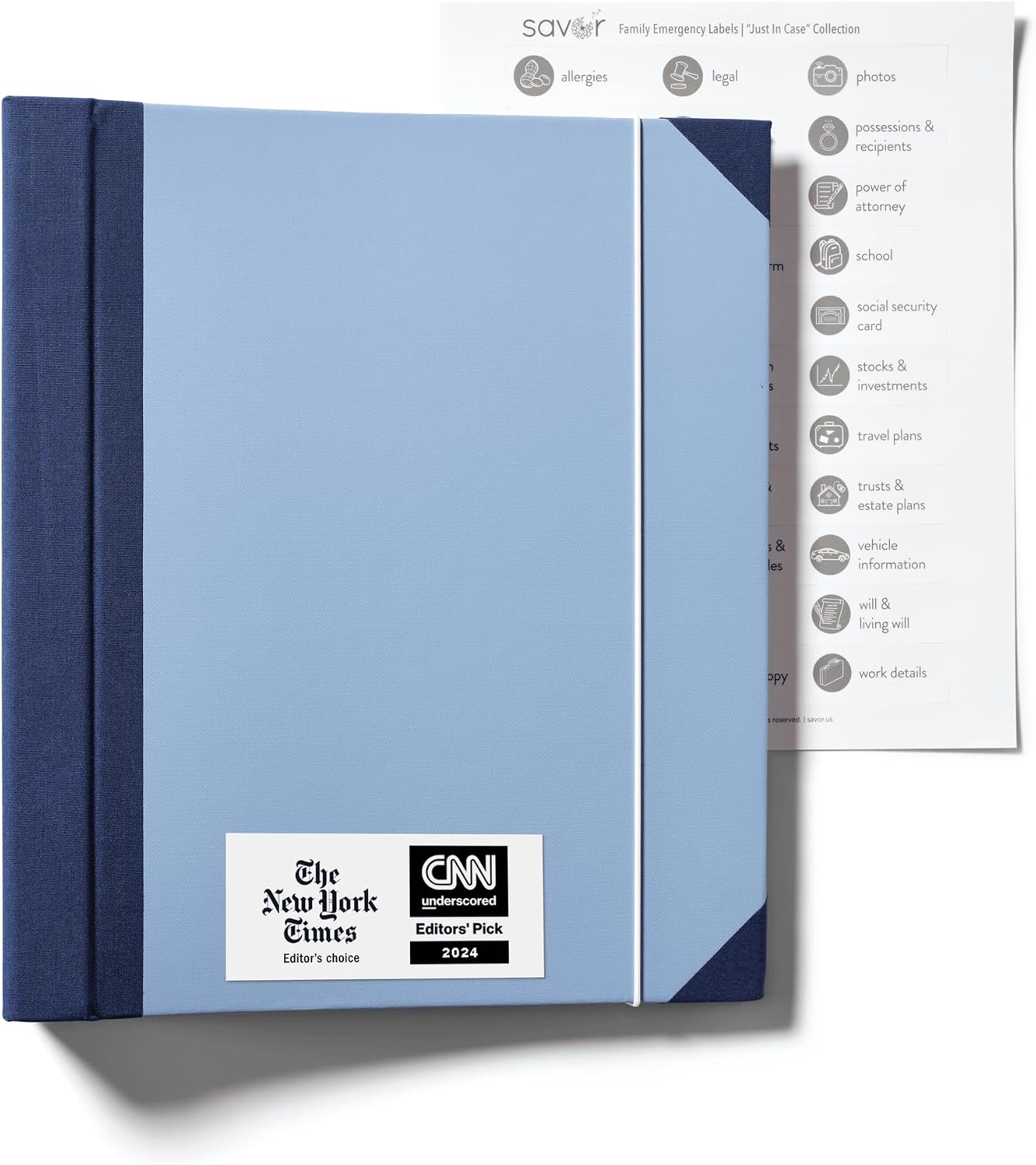 The Folio® Important Document Organizer by Savor | Binder with Guided Labels, Acid-Free File Folder Organizer with 10 Pockets, Document Holder for Home Records, Legal and Medical Papers (Blue)