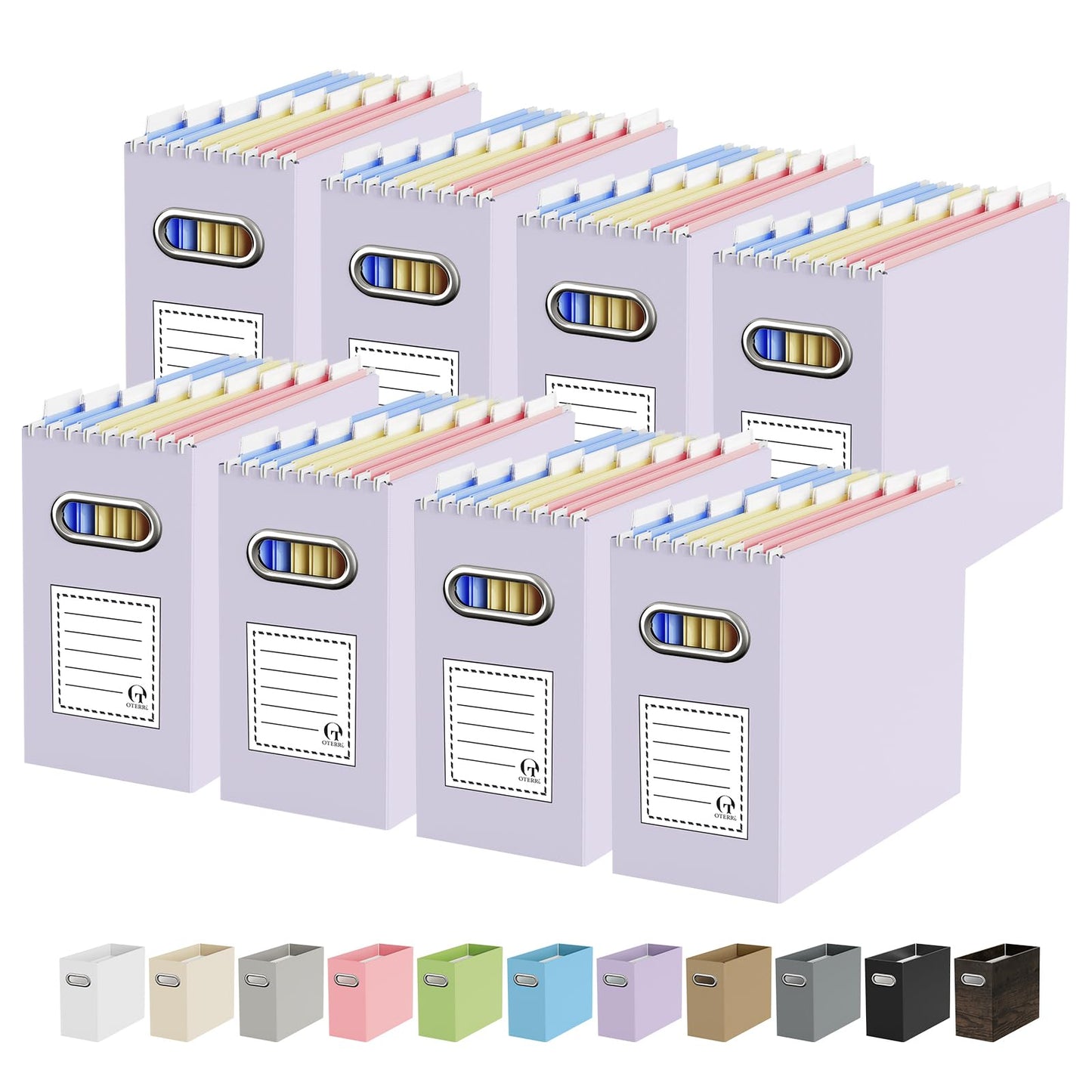 Portable Collapsible Cardboard File Box with Handle for Letter-Size | 4-Pack. Stainless Steel Handle. Label Stickers Included. Fits Letter Folders (Not Included). Home, Office, School, Dorm, Tax.