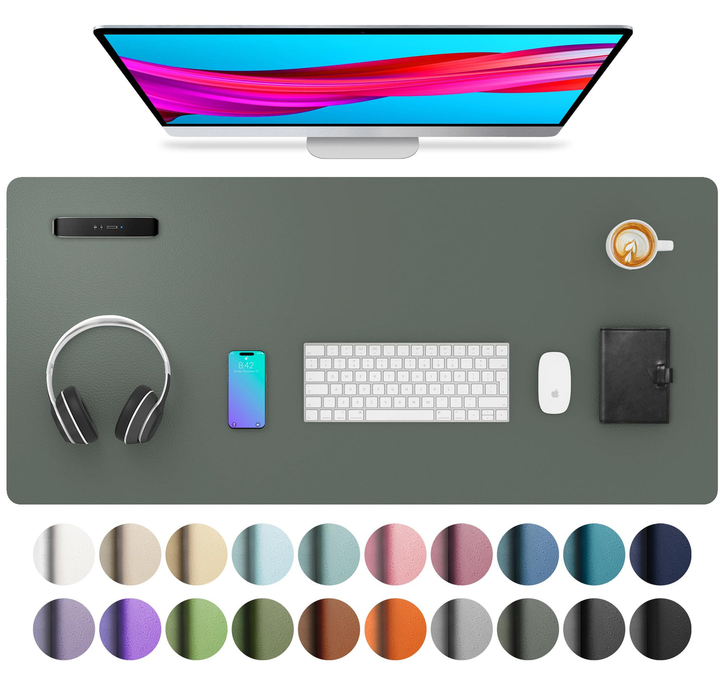 Aothia Leather Office Desk Pad Protector, Non-Slip PU Leather Desk Blotter, Waterproof Laptop Writing Mouse Pad for Office and Home, Black, 31.5" x 15.7"
