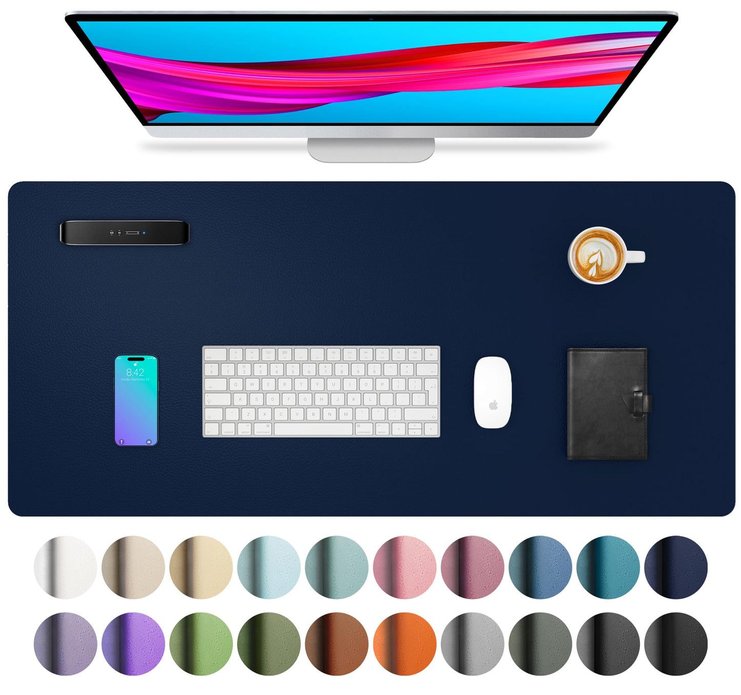 Aothia Leather Office Desk Pad Protector, Non-Slip PU Leather Desk Blotter, Waterproof Laptop Writing Mouse Pad for Office and Home, Black, 31.5" x 15.7"