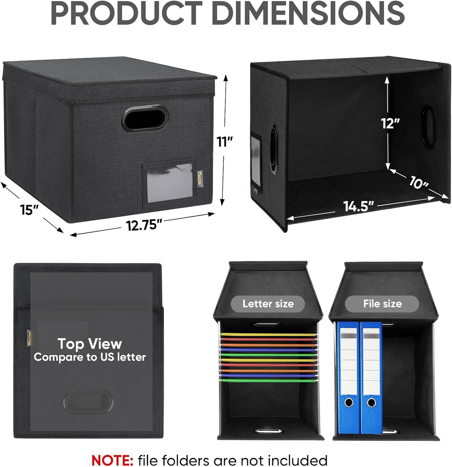BALEINE File Organizer Box with Lid, Collapsible File Folder Organizer with Plastic Slide, Hanging File Folder Box for Office Document Storage (Tab Friendly, 1 Pack, Black)