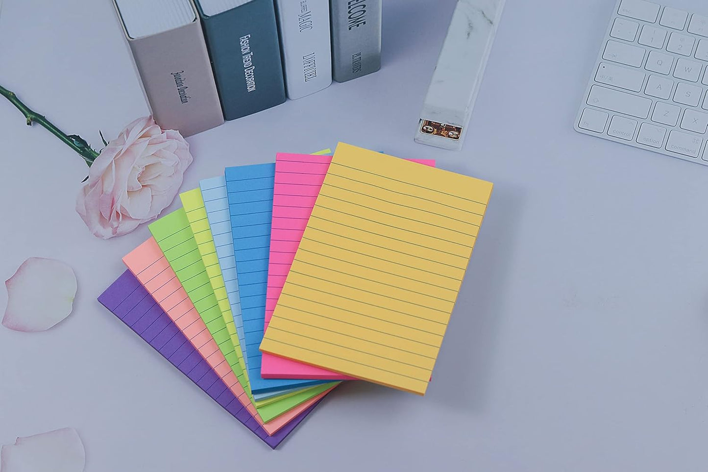 8-Pack Lined Sticky Notes 4x6 in, 8 Bright Colors, Self-Stick Note Pads, Super Sticky, 40 Sheets/Pad, for Office, Home & School