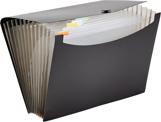 Amazon Basics Expanding Organizer File Folder for Documents, Letter Size, 13 Pockets, Waterproof, Black & Gray, 2-Pack