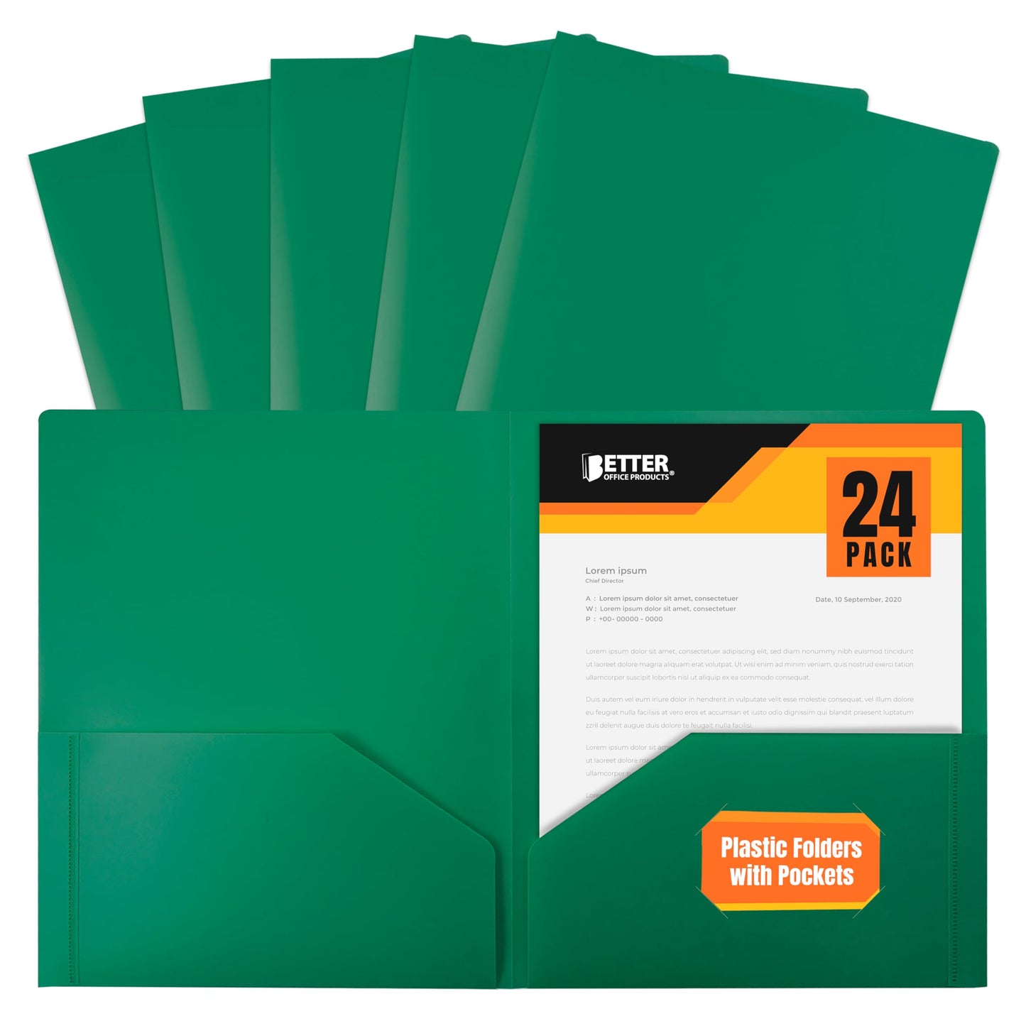 Better Office Products Heavyweight Plastic 2 Pocket Portfolio Folder, Letter Size Poly Folders 24 Pack (Black)