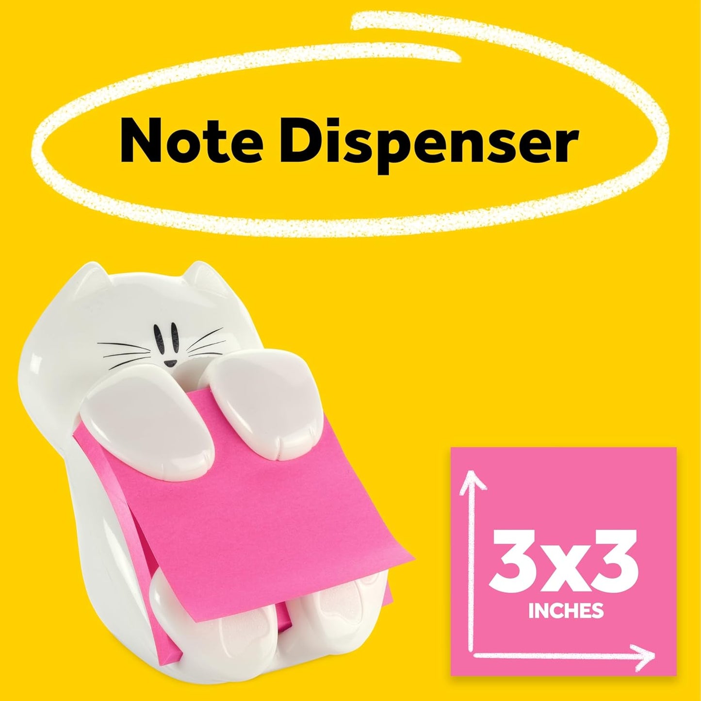 Post-it Note Dispenser, White Cat Design, 1 Dispenser, 1 Pad, 45 Sheets | Sticky Notes Holder for Desk, Classroom or Office Supplies