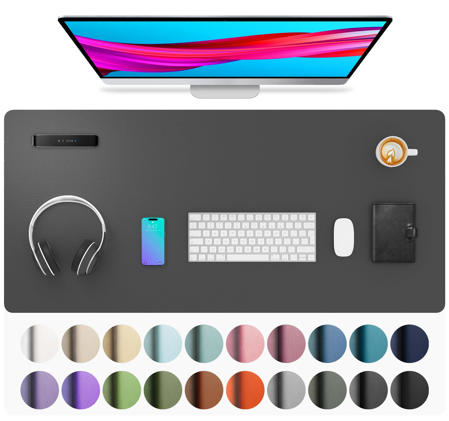 Aothia Leather Office Desk Pad Protector, Non-Slip PU Leather Desk Blotter, Waterproof Laptop Writing Mouse Pad for Office and Home, Black, 31.5" x 15.7"
