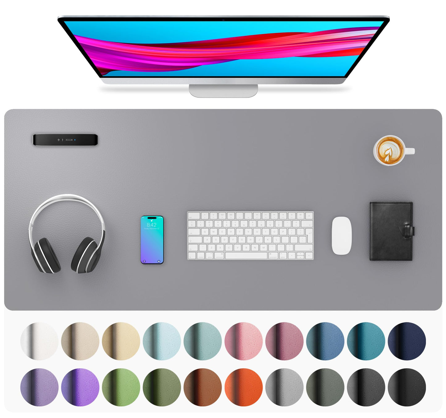 Aothia Leather Office Desk Pad Protector, Non-Slip PU Leather Desk Blotter, Waterproof Laptop Writing Mouse Pad for Office and Home, Black, 31.5" x 15.7"