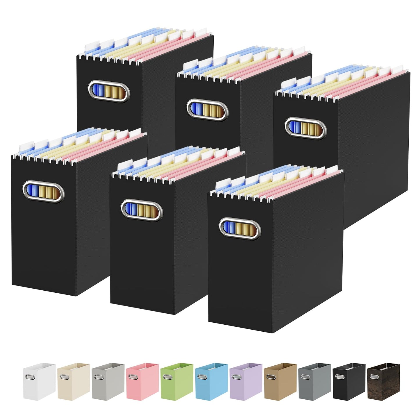 Portable Collapsible Cardboard File Box with Handle for Letter-Size | 4-Pack. Stainless Steel Handle. Label Stickers Included. Fits Letter Folders (Not Included). Home, Office, School, Dorm, Tax.