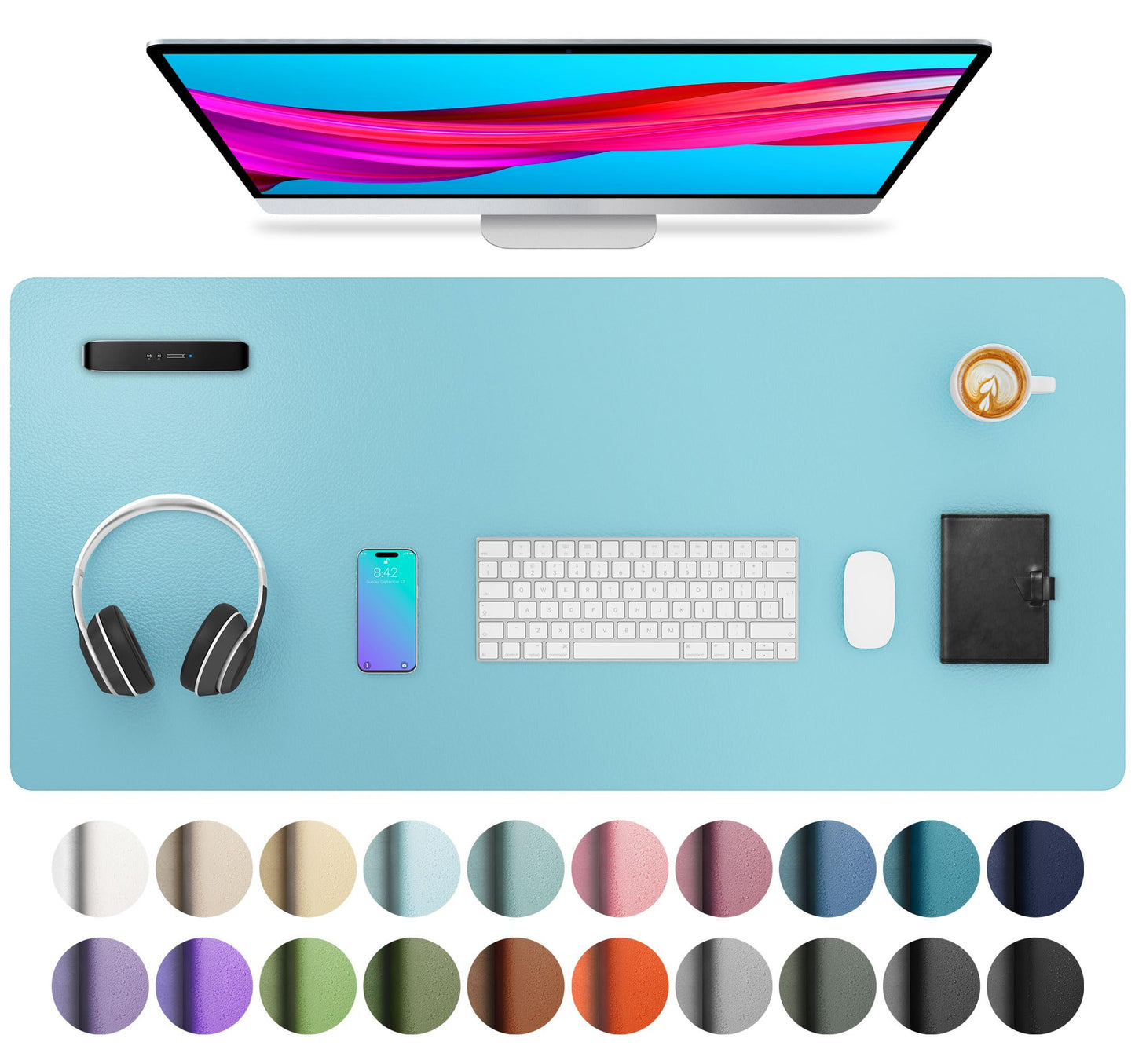 Aothia Leather Office Desk Pad Protector, Non-Slip PU Leather Desk Blotter, Waterproof Laptop Writing Mouse Pad for Office and Home, Black, 31.5" x 15.7"