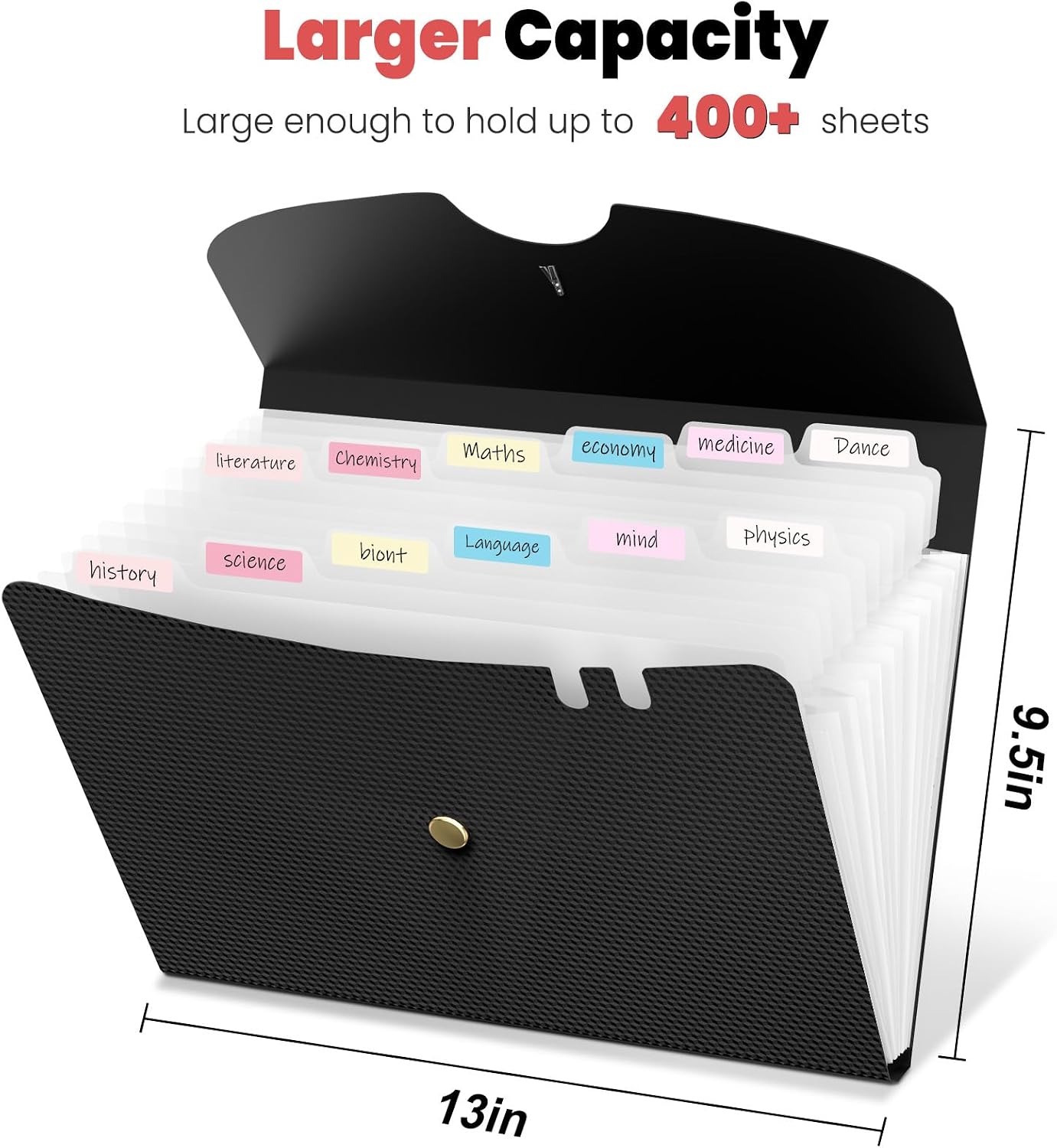 Sooez Expanding File Folders, 13 Pocket Accordion File Organizer, Letter/A4 | Monthly Expandable File Folder for Documents with Labels, Portable Bill Receipt Organizer for School Office Supplies