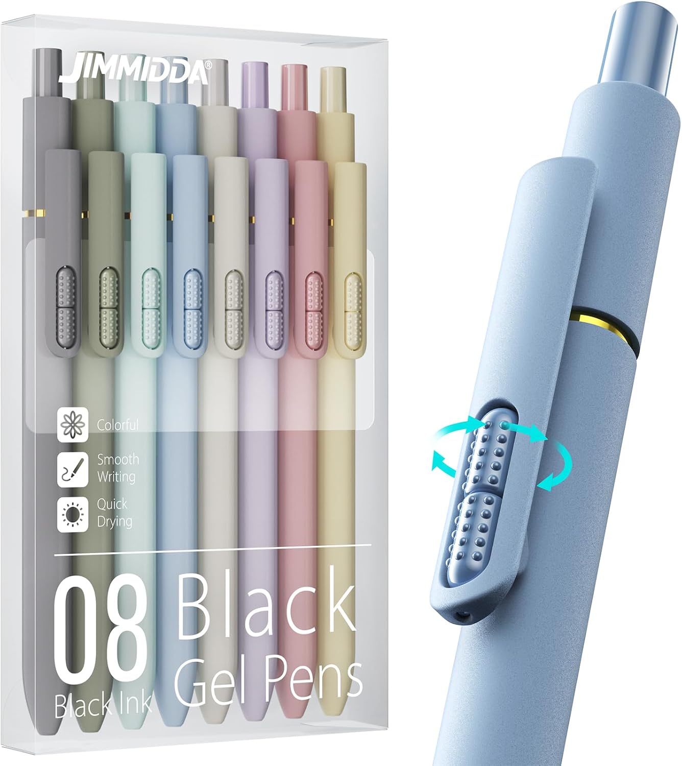 8 Pack Gel Pens, Black Ink Quick-Drying No Smudge with Fidget | 0.7mm Fine Point, Smooth Writing, Long-Lasting Ink, Stress Relief Pens for Journaling, School Office, Gift for Women Men