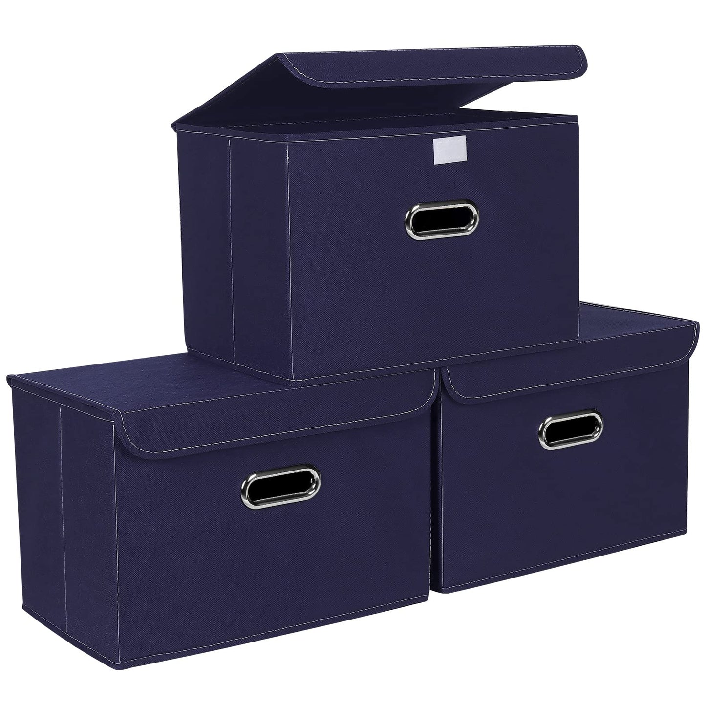 STOREONE Fabric Storage Cube Bins Foldable Organizer Container Collapsible Basket with Lids and Metal Handles, for Home, Bedroom, Closet (Black, 3 Pcs)