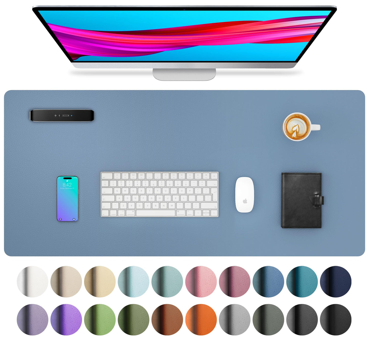 Aothia Leather Office Desk Pad Protector, Non-Slip PU Leather Desk Blotter, Waterproof Laptop Writing Mouse Pad for Office and Home, Black, 31.5" x 15.7"