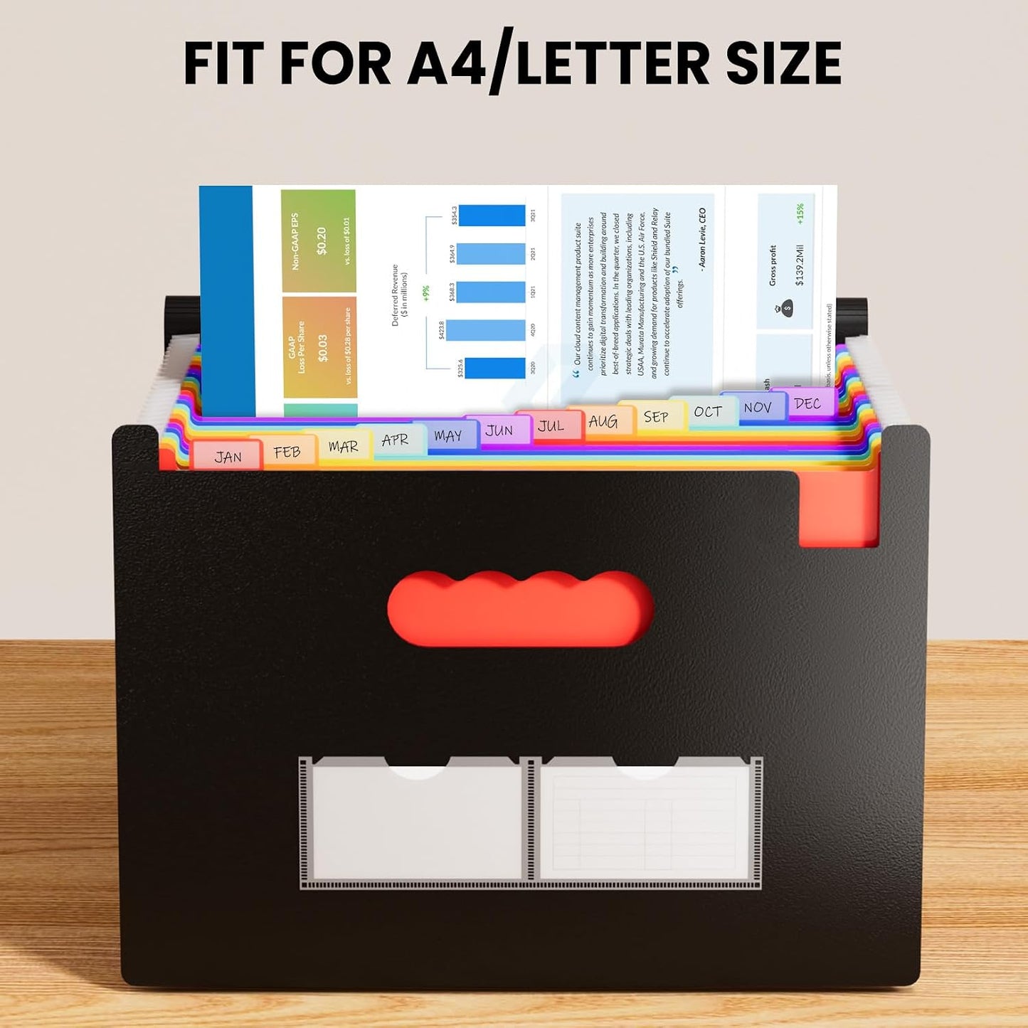 Sooez 24 Pockets Expanding File Folder, Accordion File Organizer, Letter/A4 | Expandable Cover, Desktop Accordion Folders Letter A4 Paper Document Storage Organizer, Black