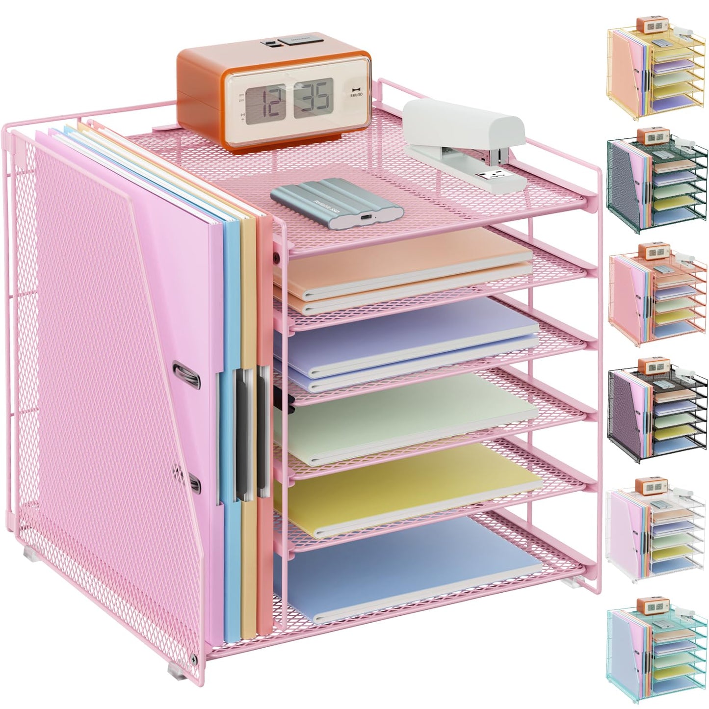 gianotter 4-Tier Paper Organizer With Magazine Holder | Desk Organizers and Accessories, File Organizer for Office Supplies Storag (Black, 4-Tier)