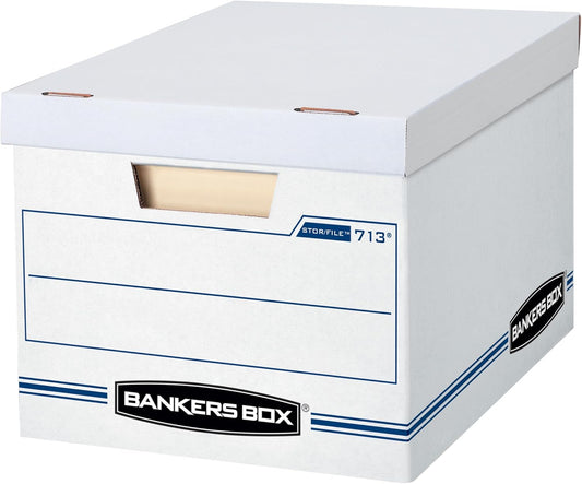 Bankers Box 12-Pack Basic-Duty File Storage Box with Lid, Letter/Legal | Tame everyday paperwork with affordable file boxes, lift-off lids, and reinforced handles for simple record storage.