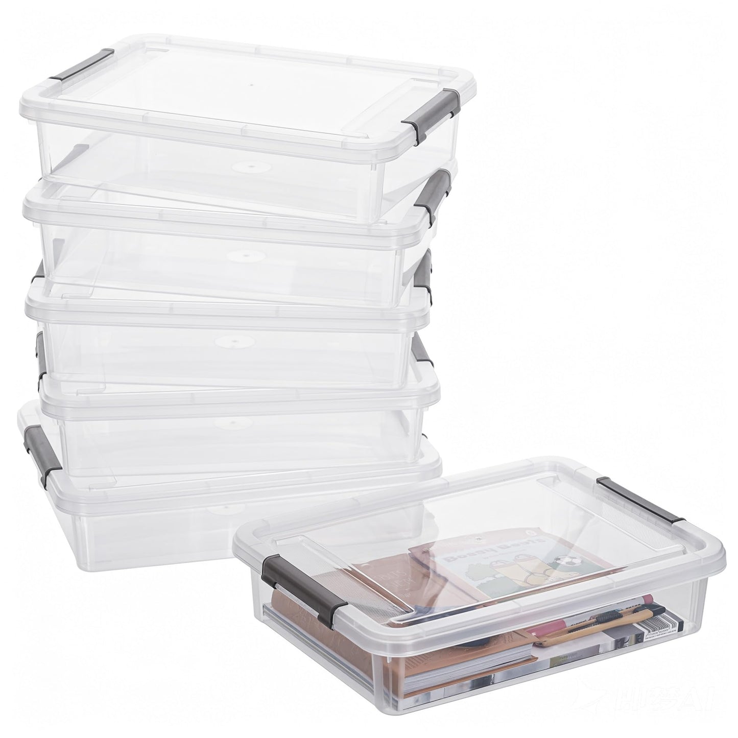Citylife 3 PCS Plastic Storage Bins with Latching Lids Portable Project Case Clear File Box Stackable Storage Containers for Organizing A4 Paper, Photo, Document, Scrapbook