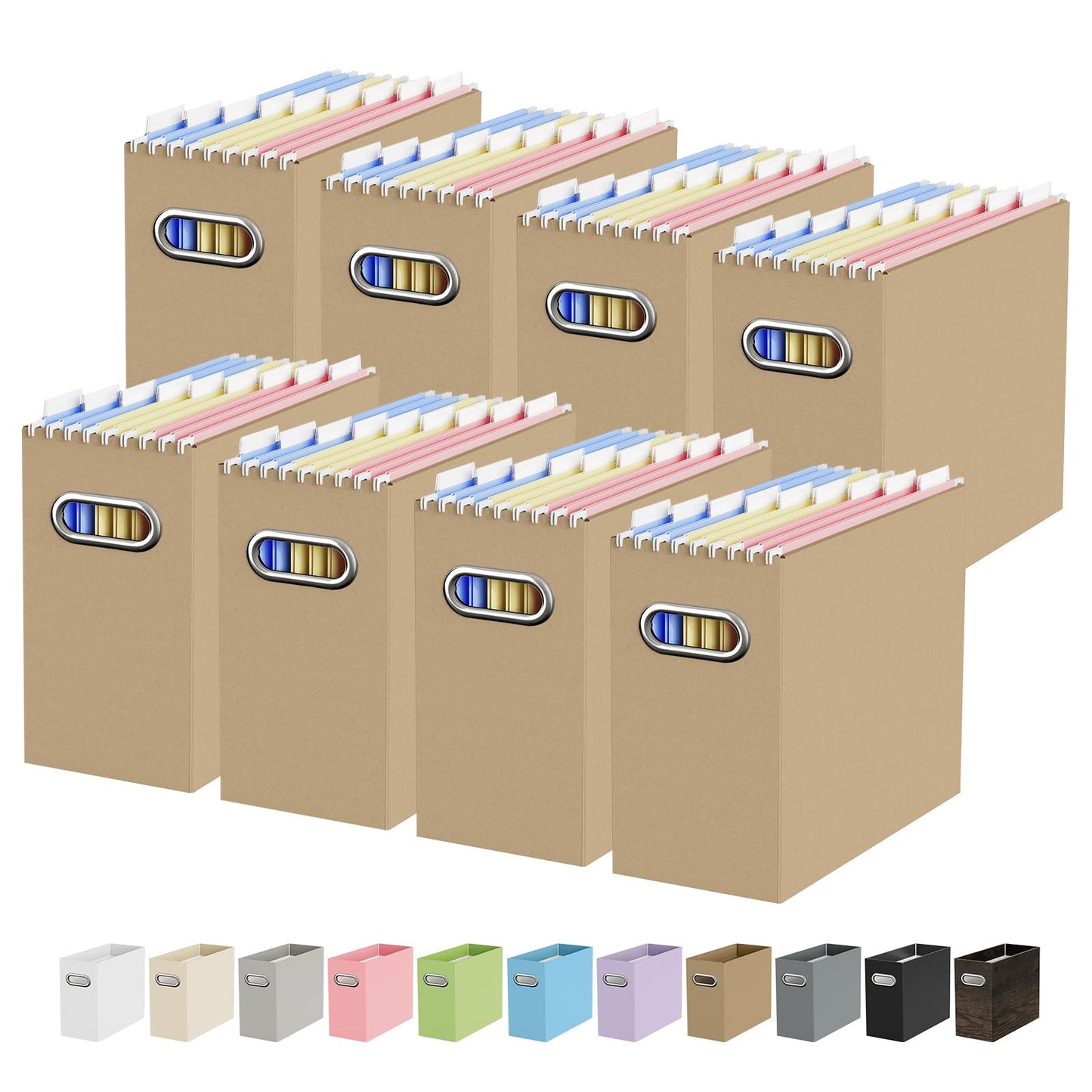 Portable Collapsible Cardboard File Box with Handle for Letter-Size | 4-Pack. Stainless Steel Handle. Label Stickers Included. Fits Letter Folders (Not Included). Home, Office, School, Dorm, Tax.