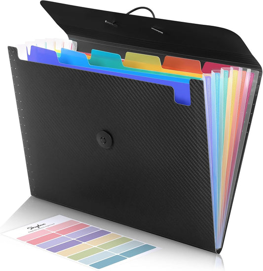 SKYDUE Accordion File Organizer, Expanding File Folder with 7 Pockets, Portable Receipt Paper Bill Document Organizer, Letter/A4 Size Filing Folder School Office Supplies, Black