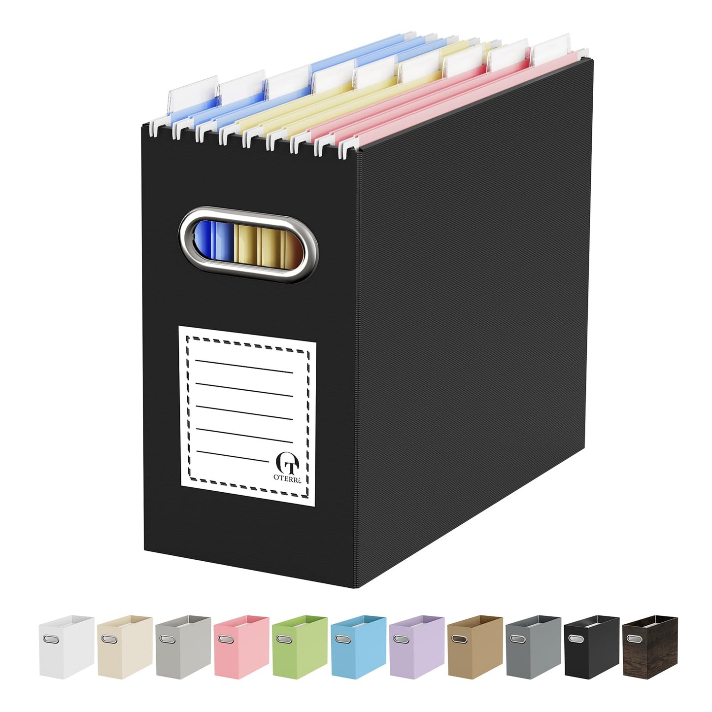 Portable Collapsible Cardboard File Box with Handle for Letter-Size | 4-Pack. Stainless Steel Handle. Label Stickers Included. Fits Letter Folders (Not Included). Home, Office, School, Dorm, Tax.