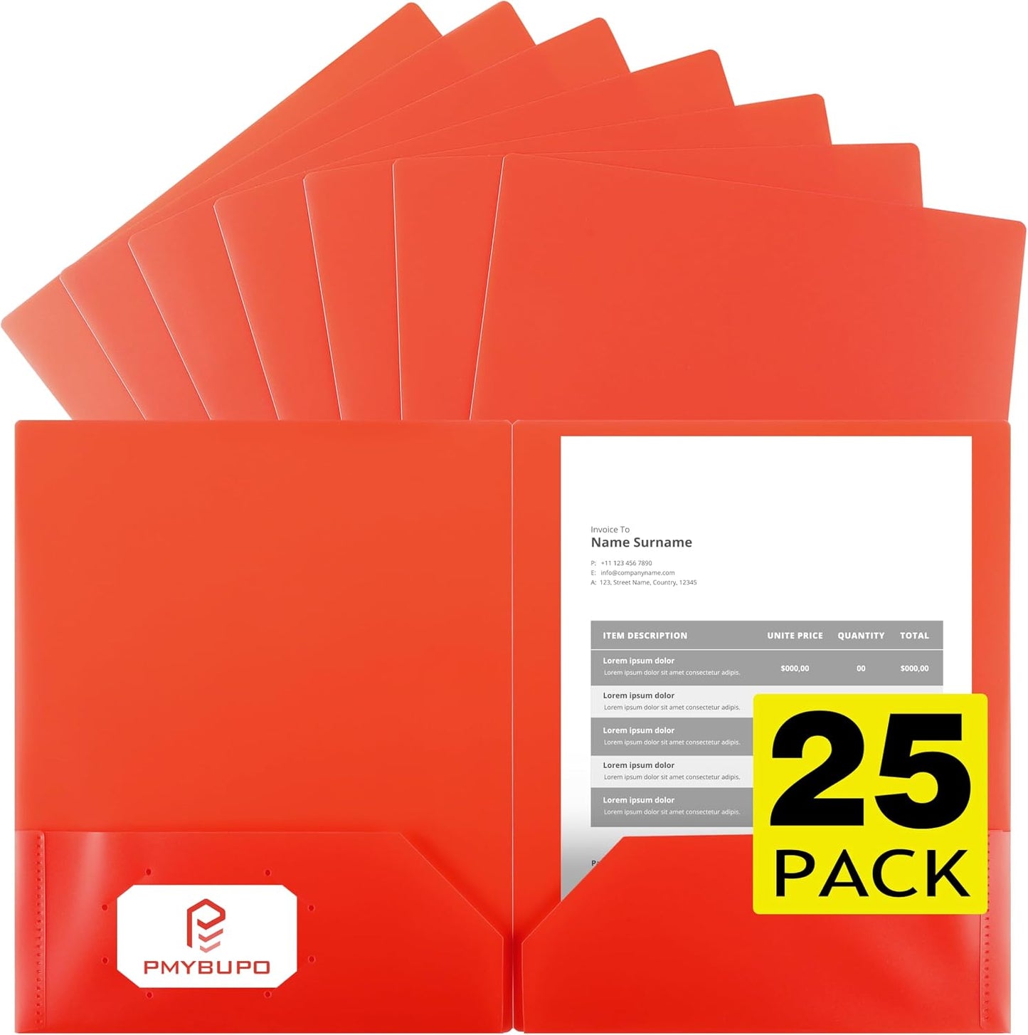 pmybupo 25 Pack Red 2 Pocket Folders Heavy-Duty Plastic Folders with Pockets,8.5x11 Document Folders for School and Office