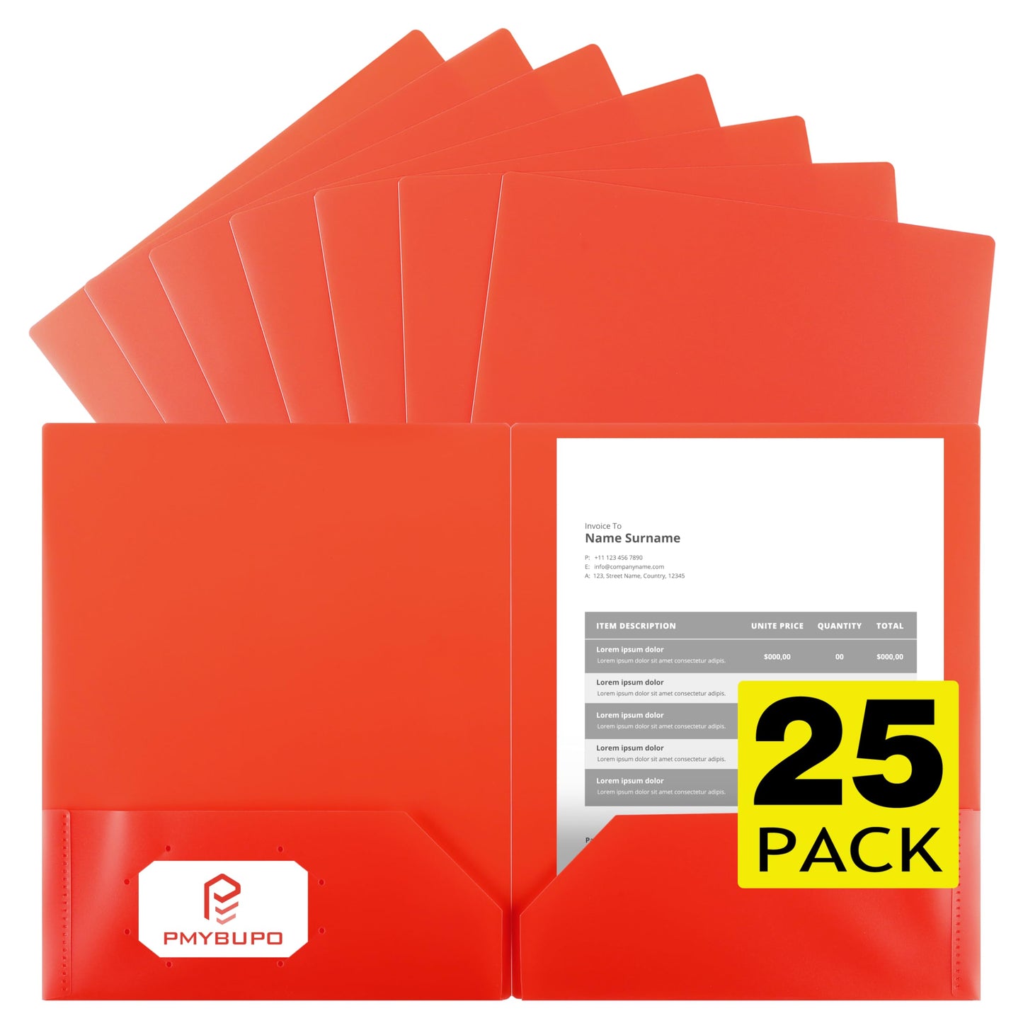 pmybupo 25 Pack Red 2 Pocket Folders Heavy-Duty Plastic Folders with Pockets,8.5x11 Document Folders for School and Office