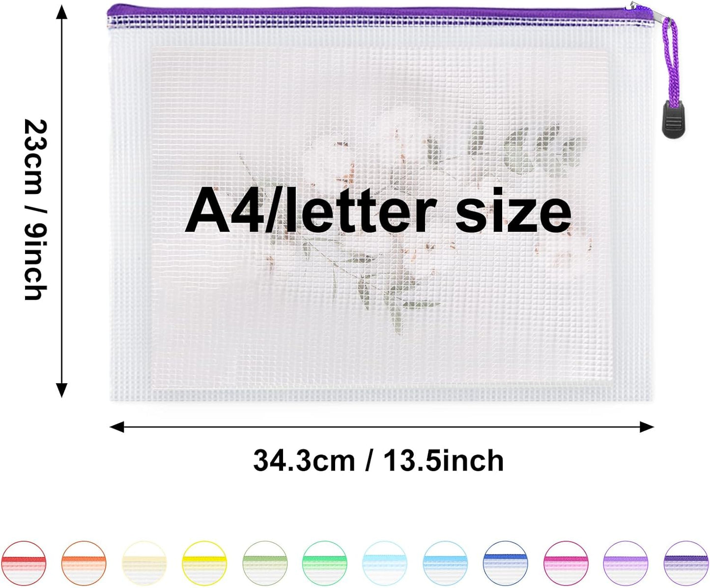 EOOUT 24pcs Mesh Zipper Pouch Bags A4 Document Bag, 13.5x9 Inches, Plastic Zip File Folders, Puzzles, Board Game Storage for Organizing Office Home