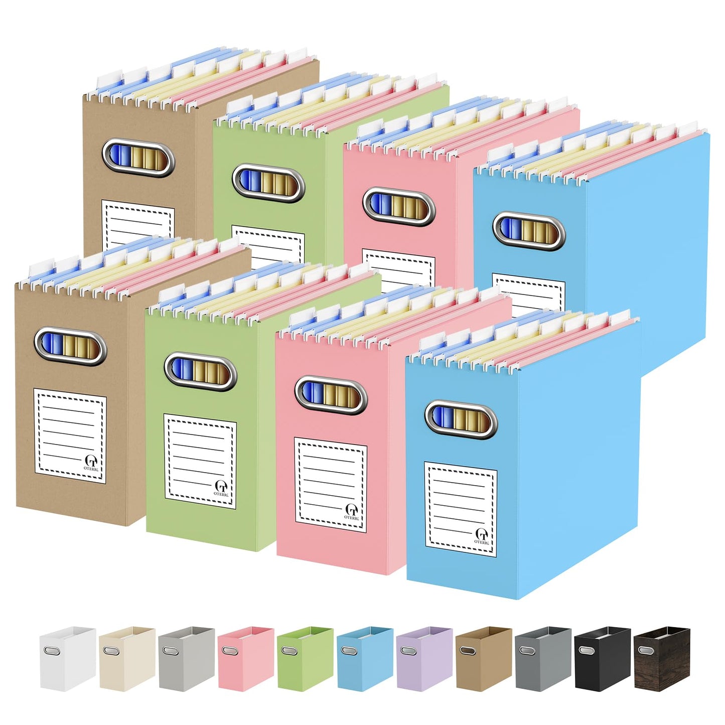Portable Collapsible Cardboard File Box with Handle for Letter-Size | 4-Pack. Stainless Steel Handle. Label Stickers Included. Fits Letter Folders (Not Included). Home, Office, School, Dorm, Tax.