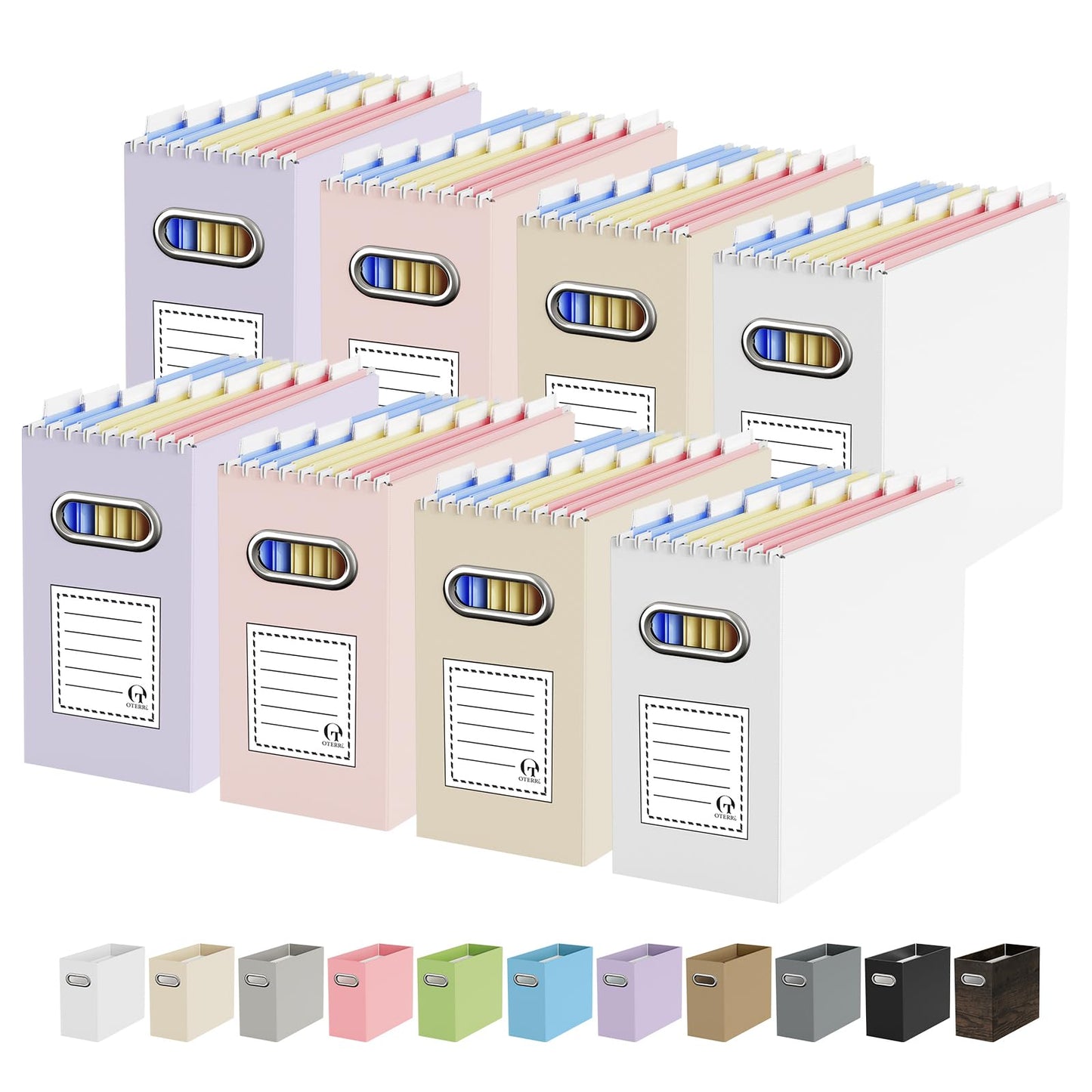 Portable Collapsible Cardboard File Box with Handle for Letter-Size | 4-Pack. Stainless Steel Handle. Label Stickers Included. Fits Letter Folders (Not Included). Home, Office, School, Dorm, Tax.