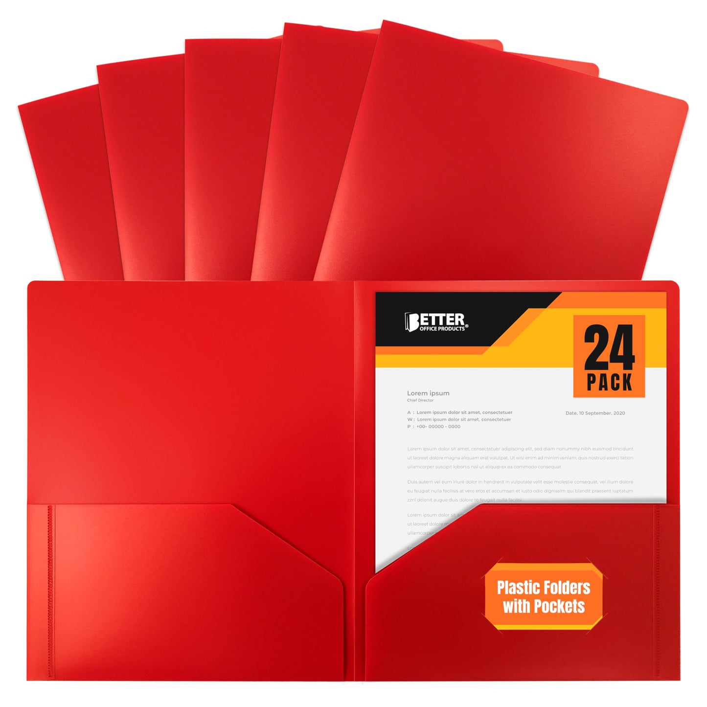 Better Office Products Heavyweight Plastic 2 Pocket Portfolio Folder, Letter Size Poly Folders 24 Pack (Black)