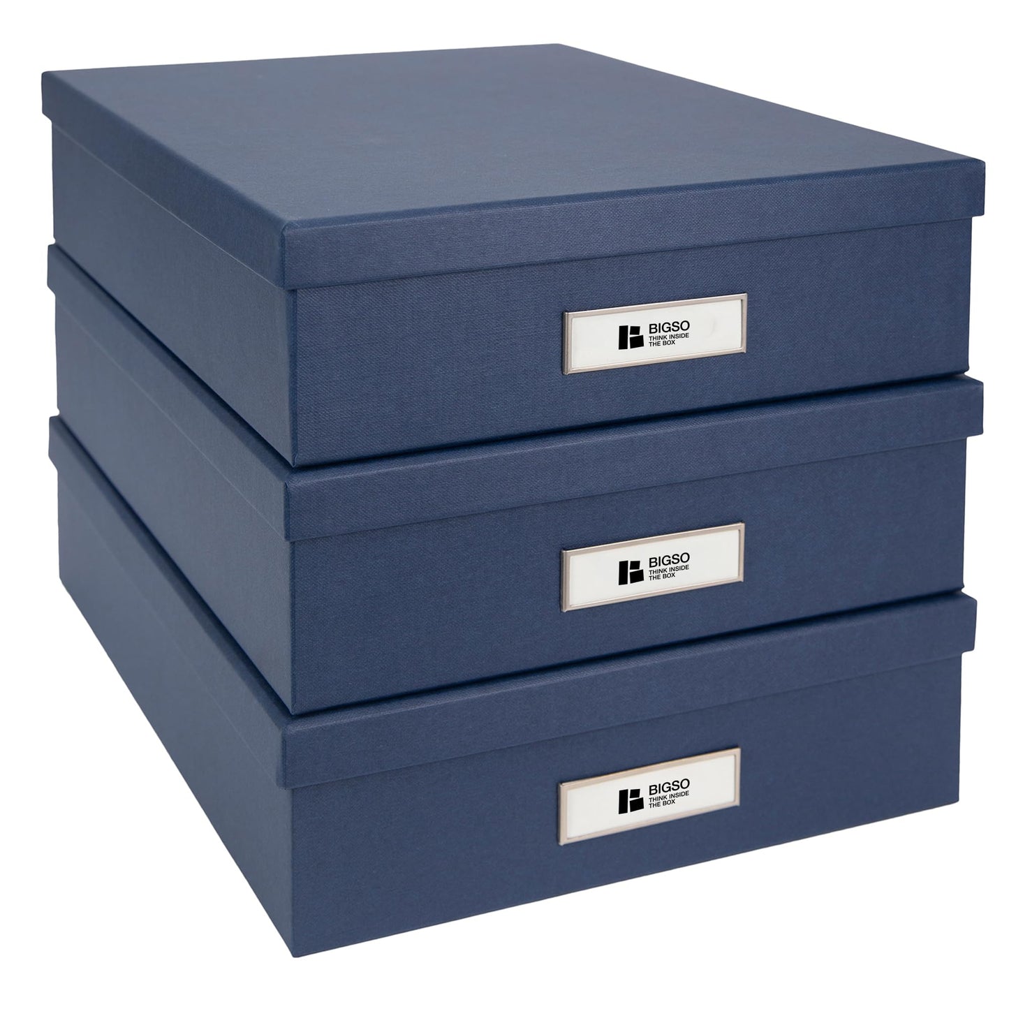 Bigso Oskar Fiberboard Label Frame Document Letter Box - File Organizer Box for Important Paperwork - Durable Document Storage with a Lid & Metal Label Window - 3.3 in x 10.2 in x 13.8 in - White