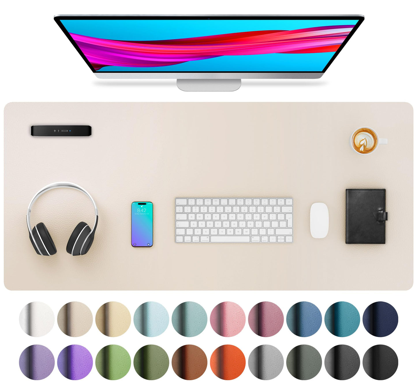 Aothia Leather Office Desk Pad Protector, Non-Slip PU Leather Desk Blotter, Waterproof Laptop Writing Mouse Pad for Office and Home, Black, 31.5" x 15.7"