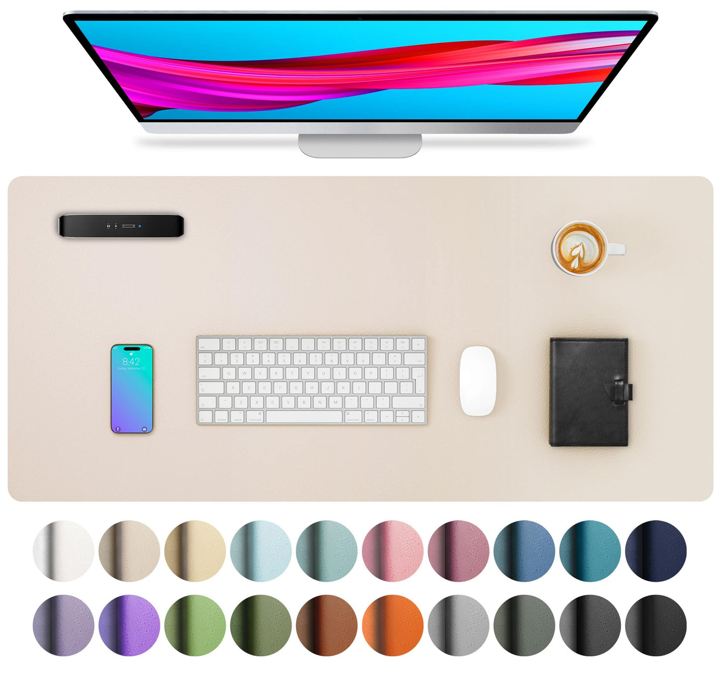 Aothia Leather Office Desk Pad Protector, Non-Slip PU Leather Desk Blotter, Waterproof Laptop Writing Mouse Pad for Office and Home, Black, 31.5" x 15.7"