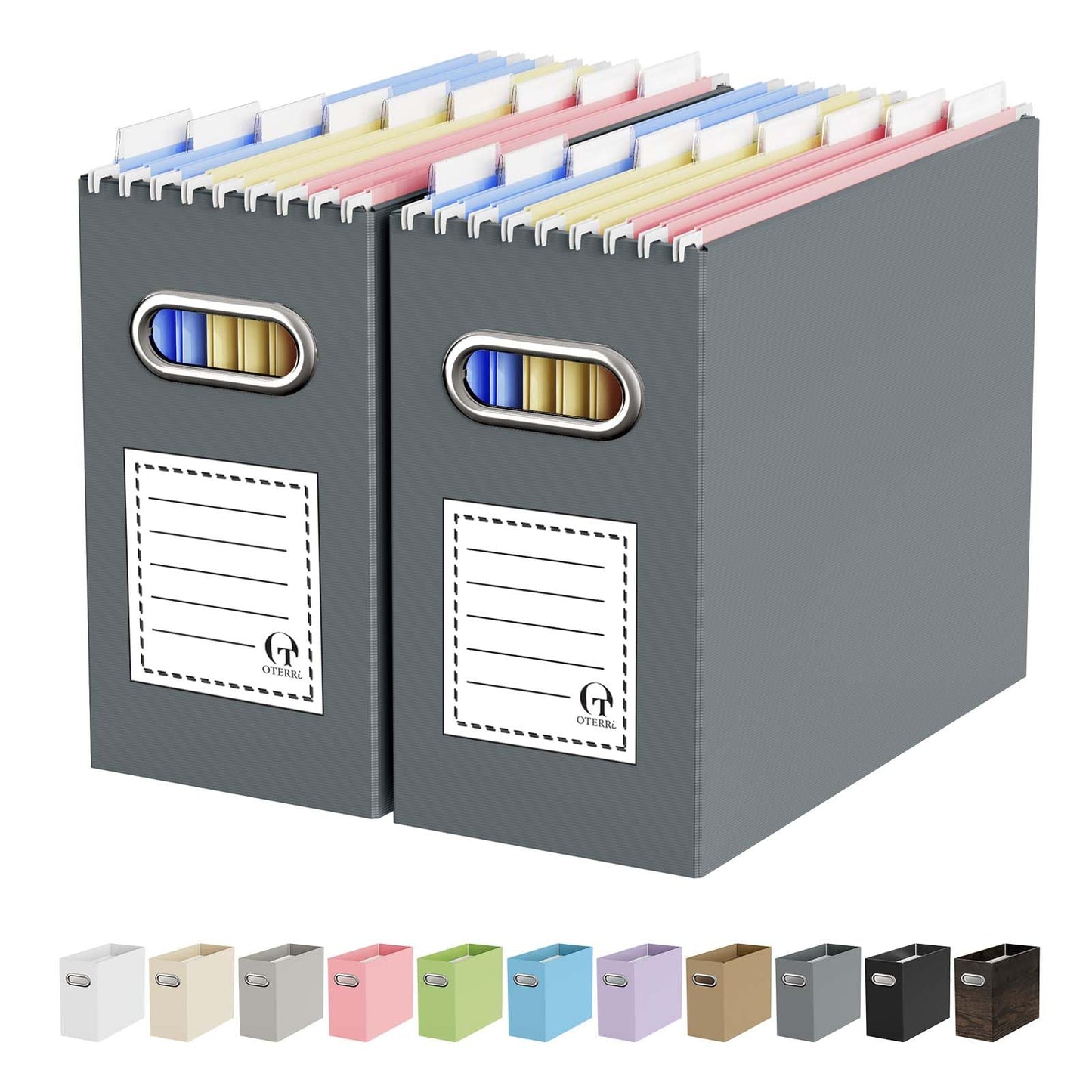 Portable Collapsible Cardboard File Box with Handle for Letter-Size | 4-Pack. Stainless Steel Handle. Label Stickers Included. Fits Letter Folders (Not Included). Home, Office, School, Dorm, Tax.