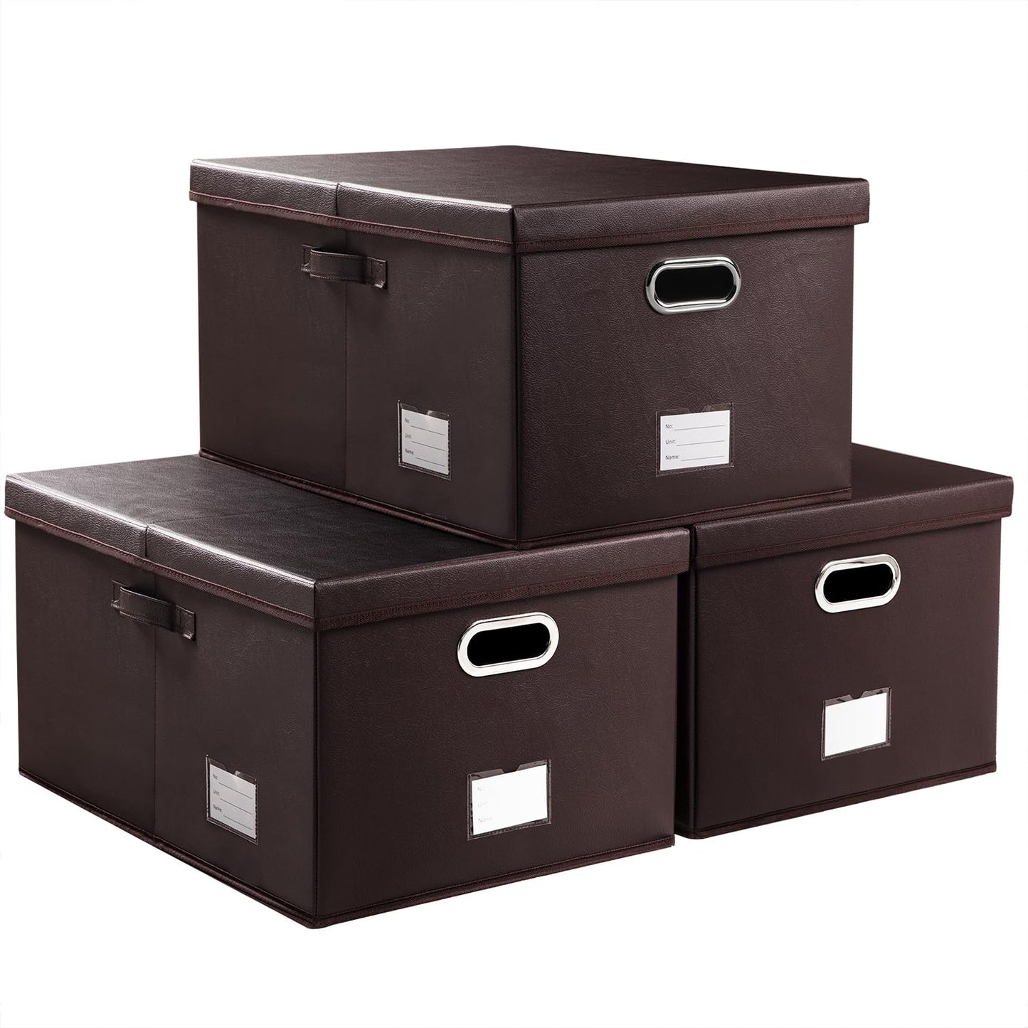 PRANDOM Large Collapsible Storage Bin with Lid [1-Pack] Leather Fabric Foldable Storage Box Organizer Containes Basket Cube with Cover for Home Bedroom Closet Office Nursery Black (17.7x11.8x11.8)