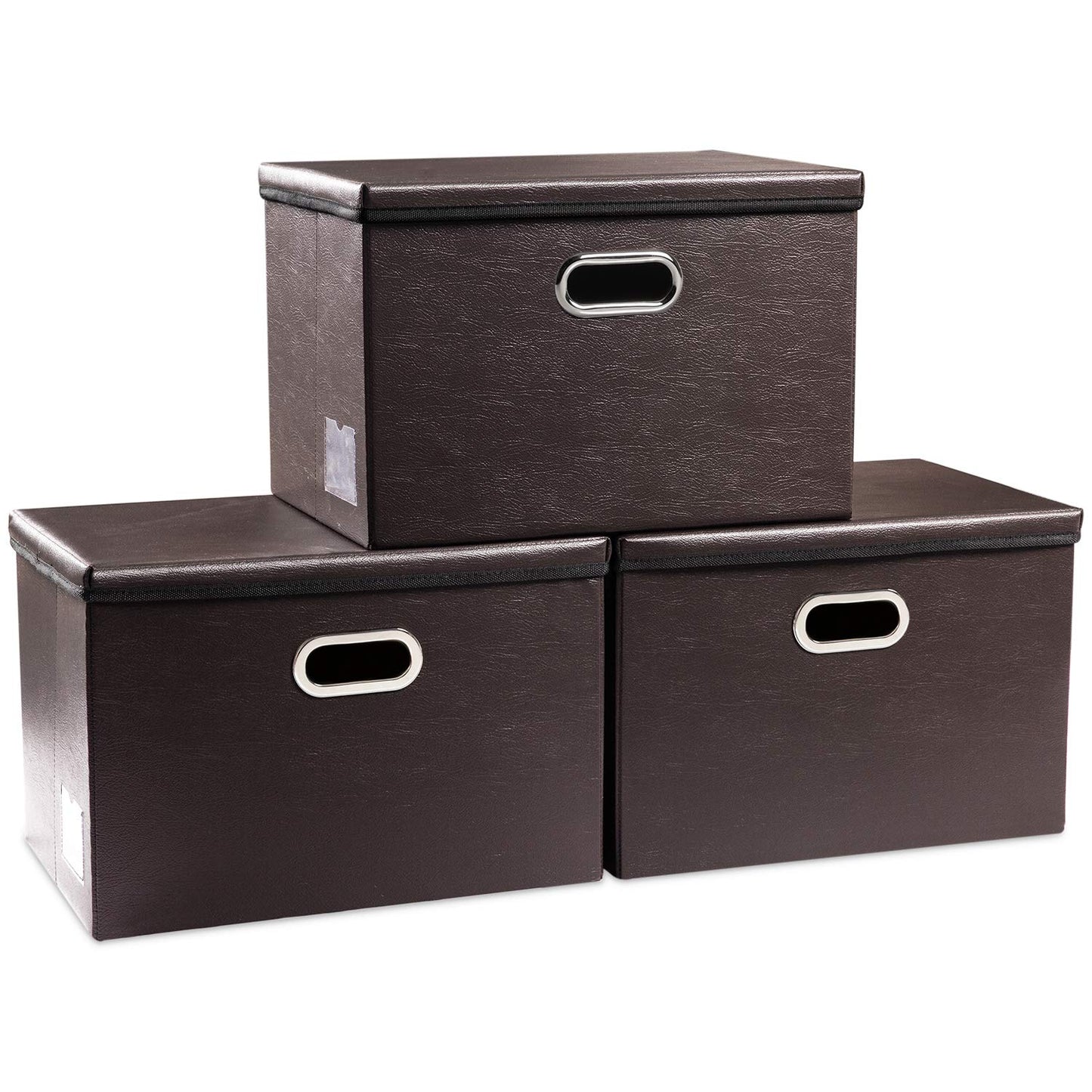 PRANDOM Large Collapsible Storage Bin with Lid [1-Pack] Leather Fabric Foldable Storage Box Organizer Containes Basket Cube with Cover for Home Bedroom Closet Office Nursery Black (17.7x11.8x11.8)